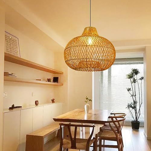 Miniatura 2 de Arturesthome Lámpara colgante de iluminación de cocina de mimbre para granja, lámpara de techo redonda de ratán, lámpara de ratán suspendida para el