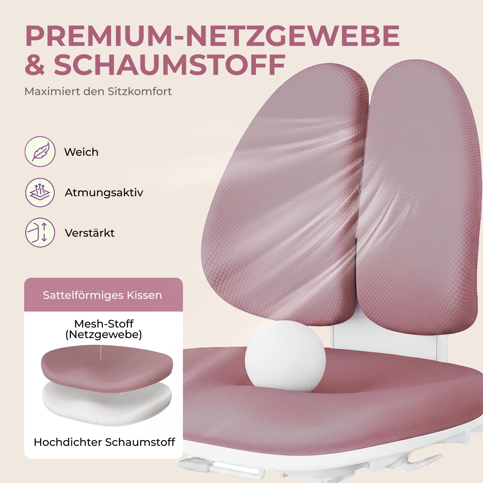 HOKO Ergonomischer Kinderstuhl mit Verstellbarer Rückenlehne & Fußstütze – Mitwachsender Schreibtischstuhl für Kinder, Schüler & Jugendliche