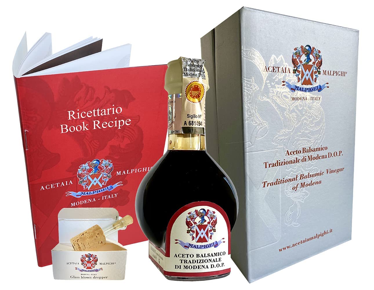 Aceto Balsamico Tradizionale di Modena DOP invecchiato 12 anni, 100ml, con Tappo dosatore e Ricettario