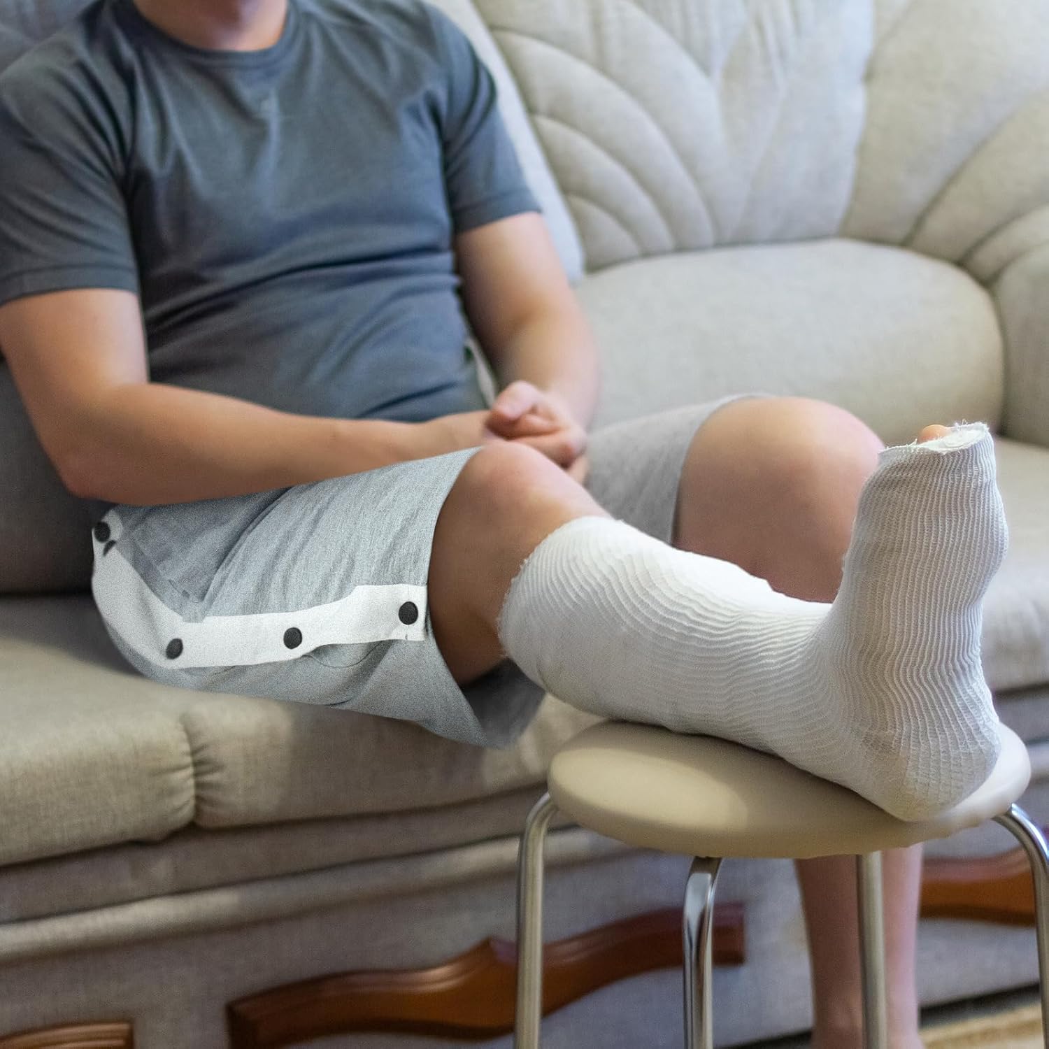 2 Pcs Mens Tear Away Shorts Surgery Recovery Shorts for Man Snap Tear Away Pant with Pockets Adaptive Post Hip Knee Surgery Recovery Clothing with Waist Tie, XL Size, Black, Gray - Image 5