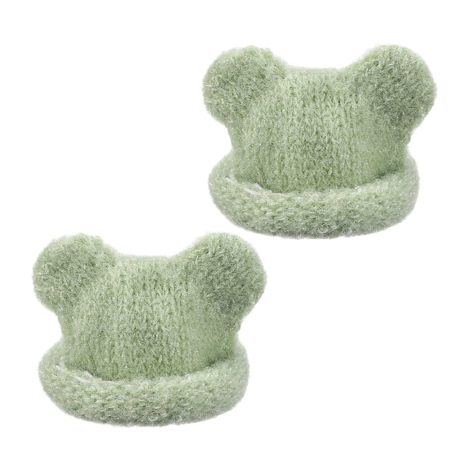 PATIKIL 2 Pcs Mini Knit Hats for Dolls, Light Green Yarn Doll Caps Bear Ear for Craft Plush Winter Decor Snowman Hair Accessories DIY Christmas Ornaments