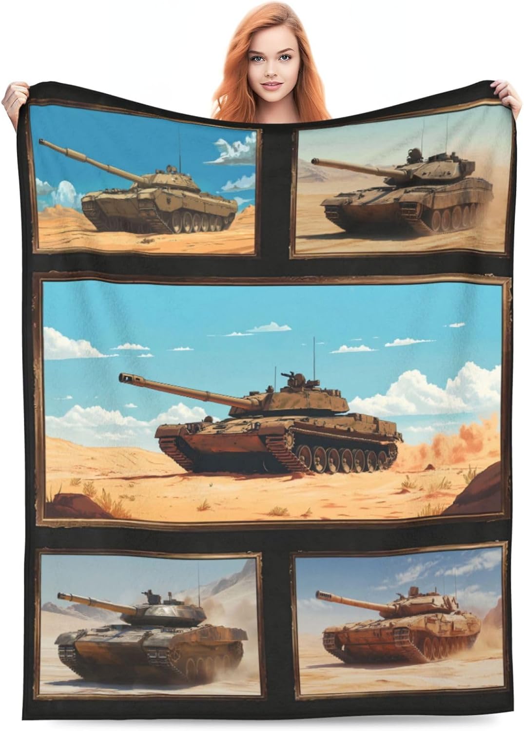 SweetFox Tank Blanket Military Fan Decor Army Throw Blanket Gifts for Girls Boys Super Warm Soft Plush Lightweight Fleece Flannel Winter Couch Bedding Blankets for Kids Adults Women Men 50"X40"