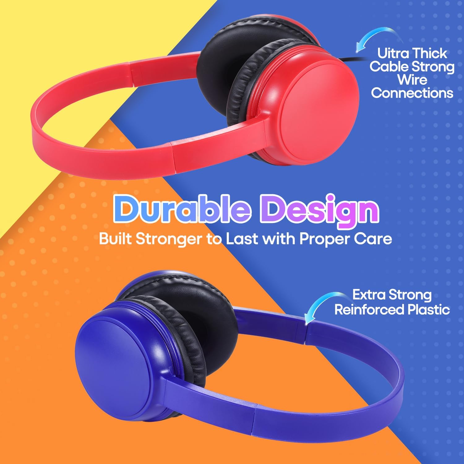 Classroom Headphones Bulk 10 Pack Mutli Colors for School Kids, Class Sets Headsets for Students (Durable,Leather Earcup, Noise Reducing, Comfortable, Easy-to-Clean) - Image 2