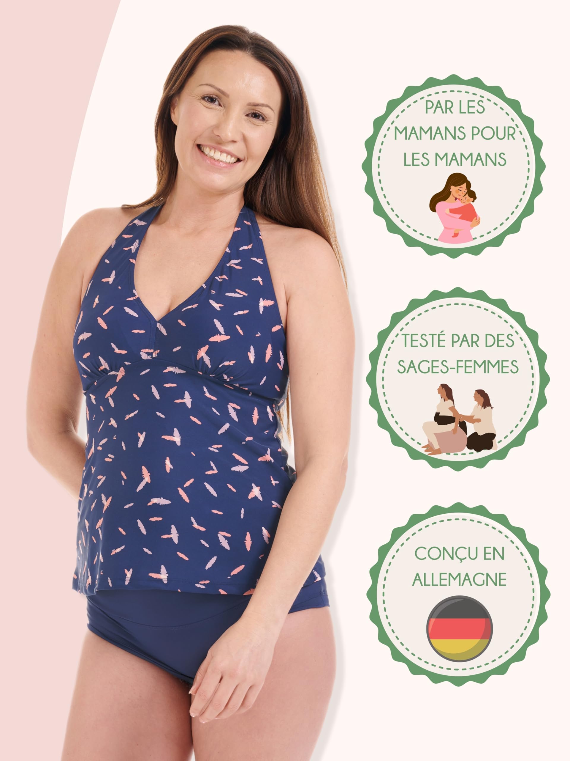 Herzmutter Maillot de Bain de Maternité - Tankini de Grossesse - Dos Nu - Tankini de Maternité - Maillot de Bain pour Femmes Enceintes - Protection UV - 2 Pièces - 7100