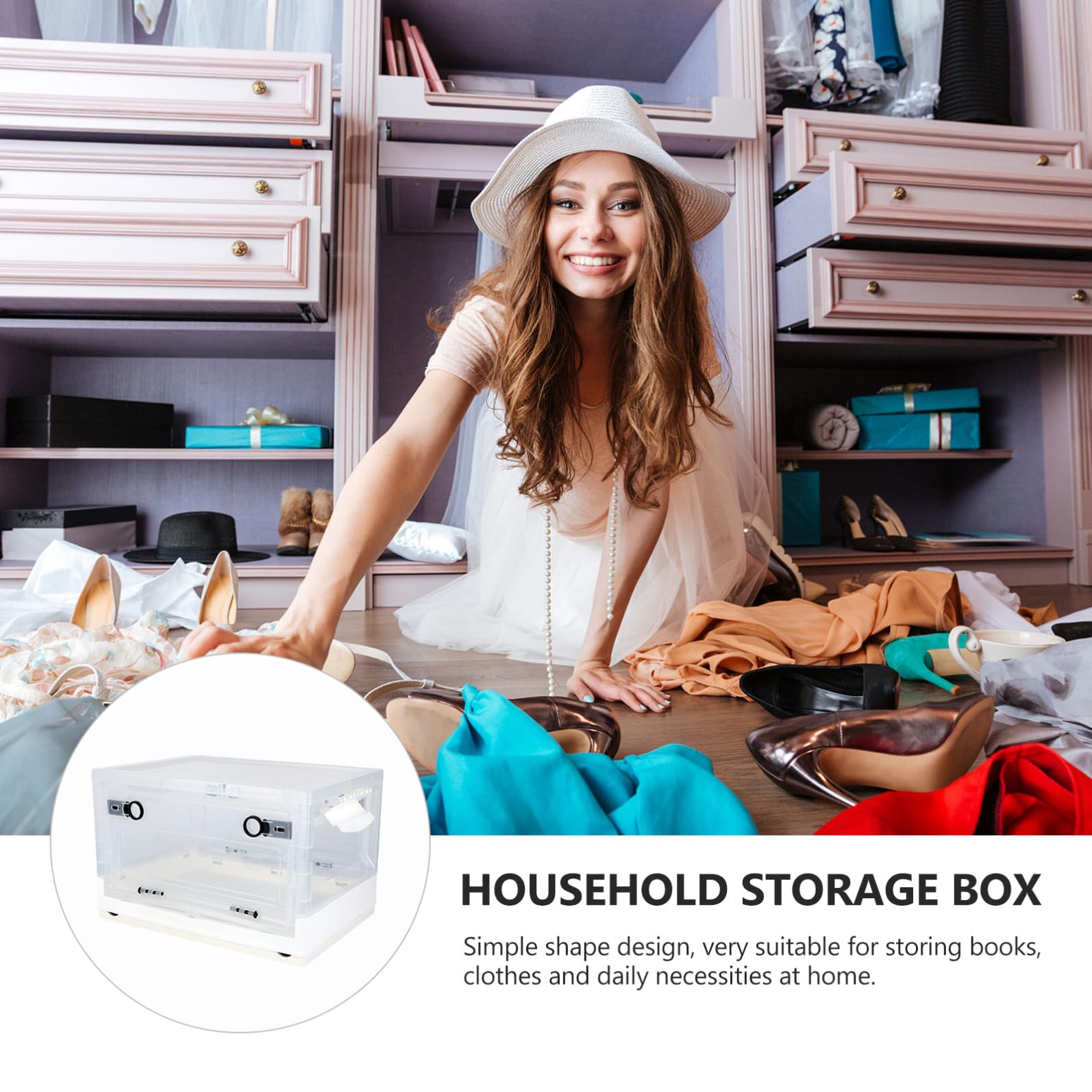 Yardwe Faltbare Weiße Kunststoffbox mit Deckel aus Kunststoff Aufbewahrungsbox Multifunktionale Ordnungsbox für Kleidung und Bücher für Zuhause und Büro