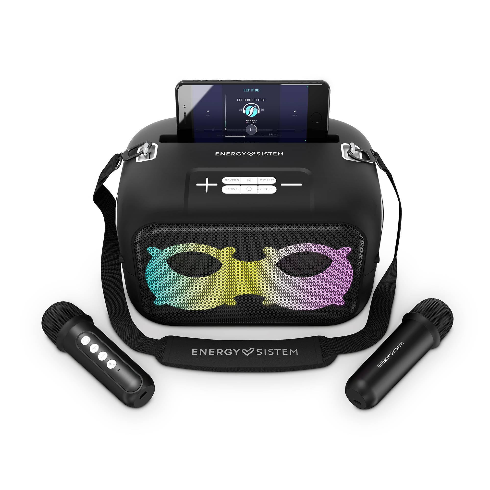 Energy Sistem Karaoke Star Party Altavoz Bluetooth Portatil con 2 Microfonos Inalambricos 50W Luces LED IPX4 MP3 USB/MicroSD Infantil y Adultos para Regalo Niño y Niña