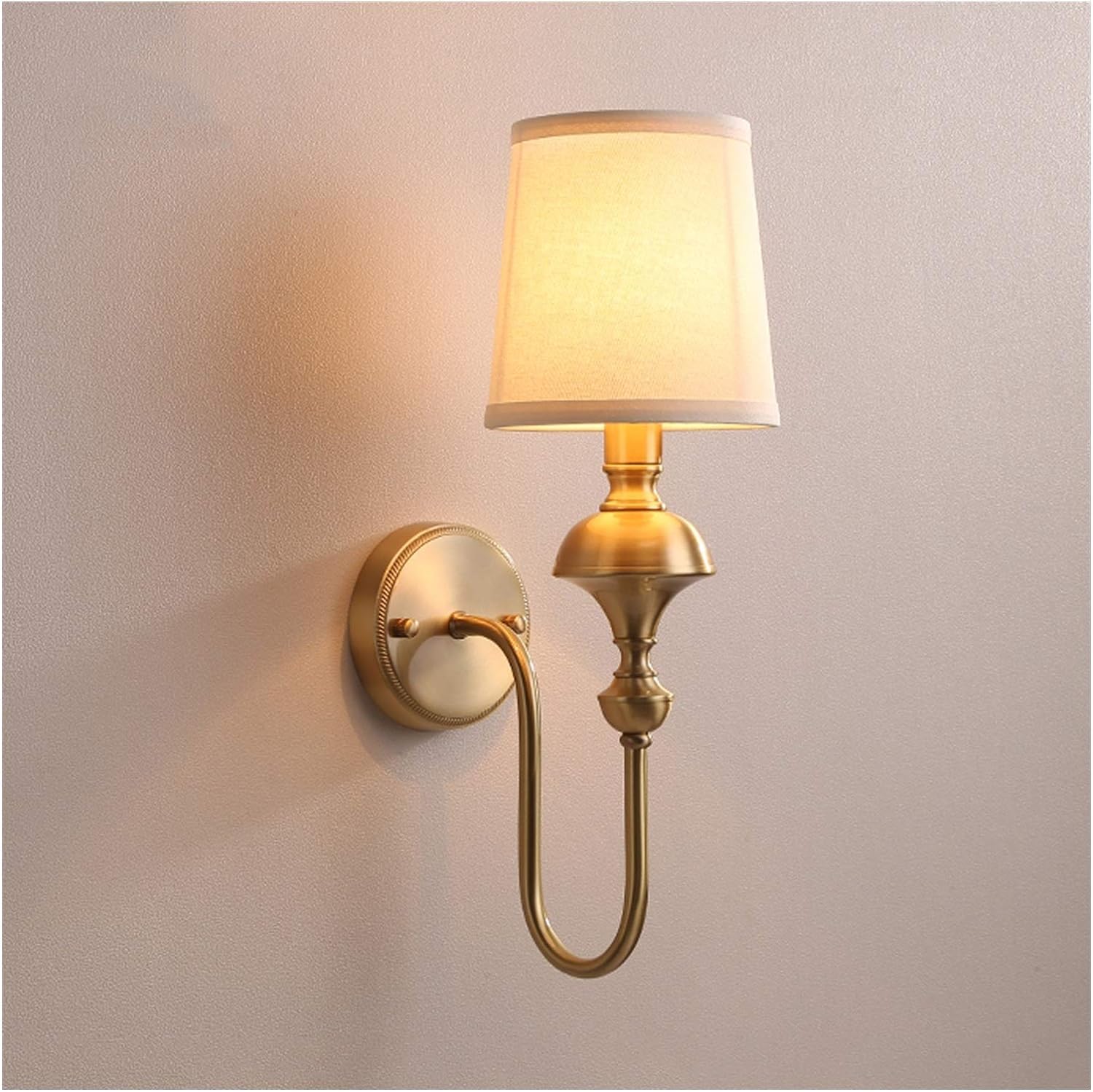 ASerZenith Modern Copper Wall Lamp Simple Living Room Background Wall Bedroom Bedside Wall Light Staircase Aisle Wall Lamp With Linen Fabric Lampshade,Chandelier Lamps(Brass-1Pack)