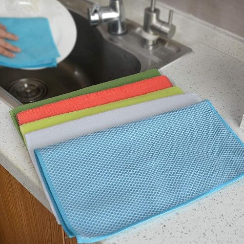 Miniatura 7 de SINLAND Paño de cocina de microfibra surtido de 5 colores, los mejores paños de limpieza con lado de poliéster de 12 pulgadas x 12 pulgadas, paquete