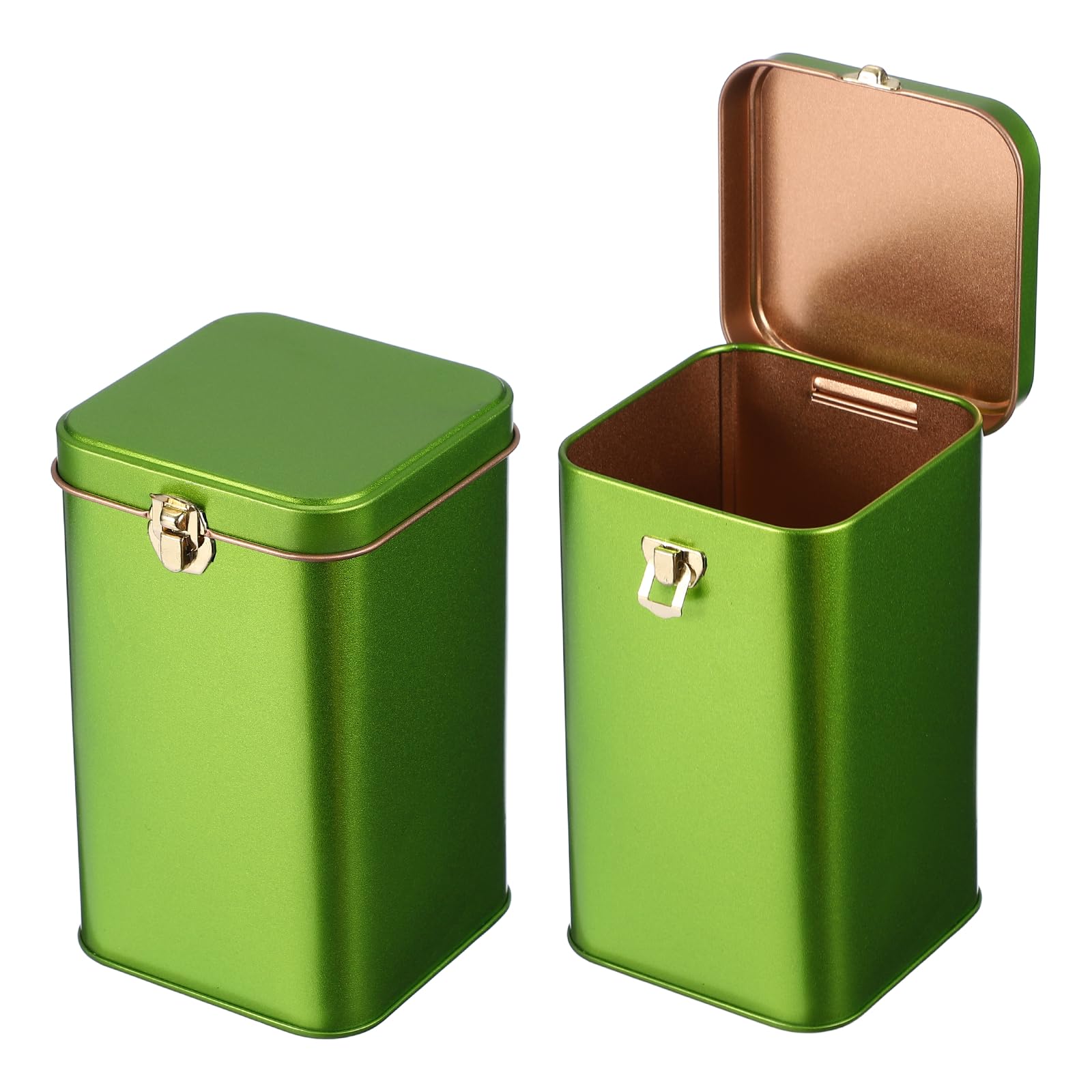 sourcing map 2 Pcs Square Tin Can, Metal Empty Storage Container Tinplate Tea Canister with Lid for Treats Gifts Favors Loose Tea Coffee Crafts Cookies(85x85x140mm, Green) — image 1