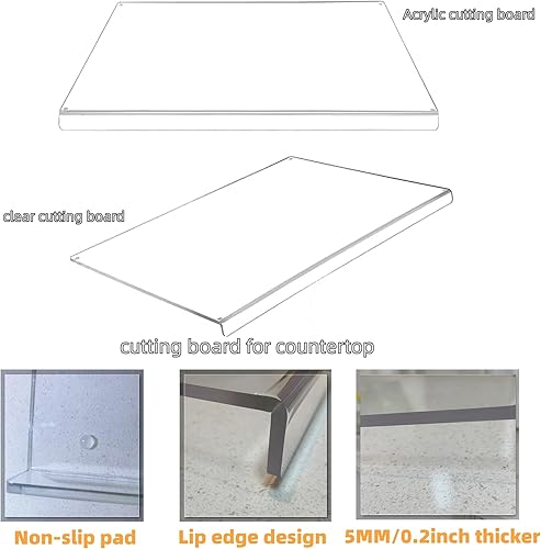 Miniatura 3 de Tabla de cortar acrílica, tablas de cortar transparentes con borde antideslizante, 16 x 12 pulgadas, 2024 tabla de cortar de grosor mejorado para