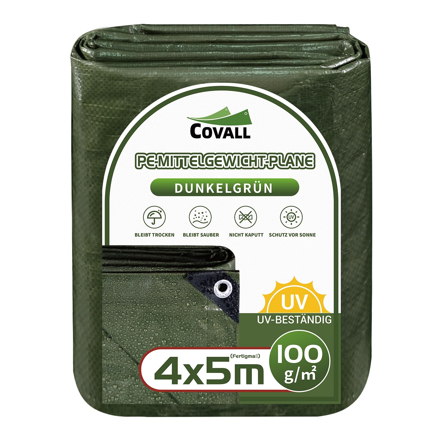 COVALL Plane 3x5m - Abdeckplane mit Ösen 160g/m², Orange Gew