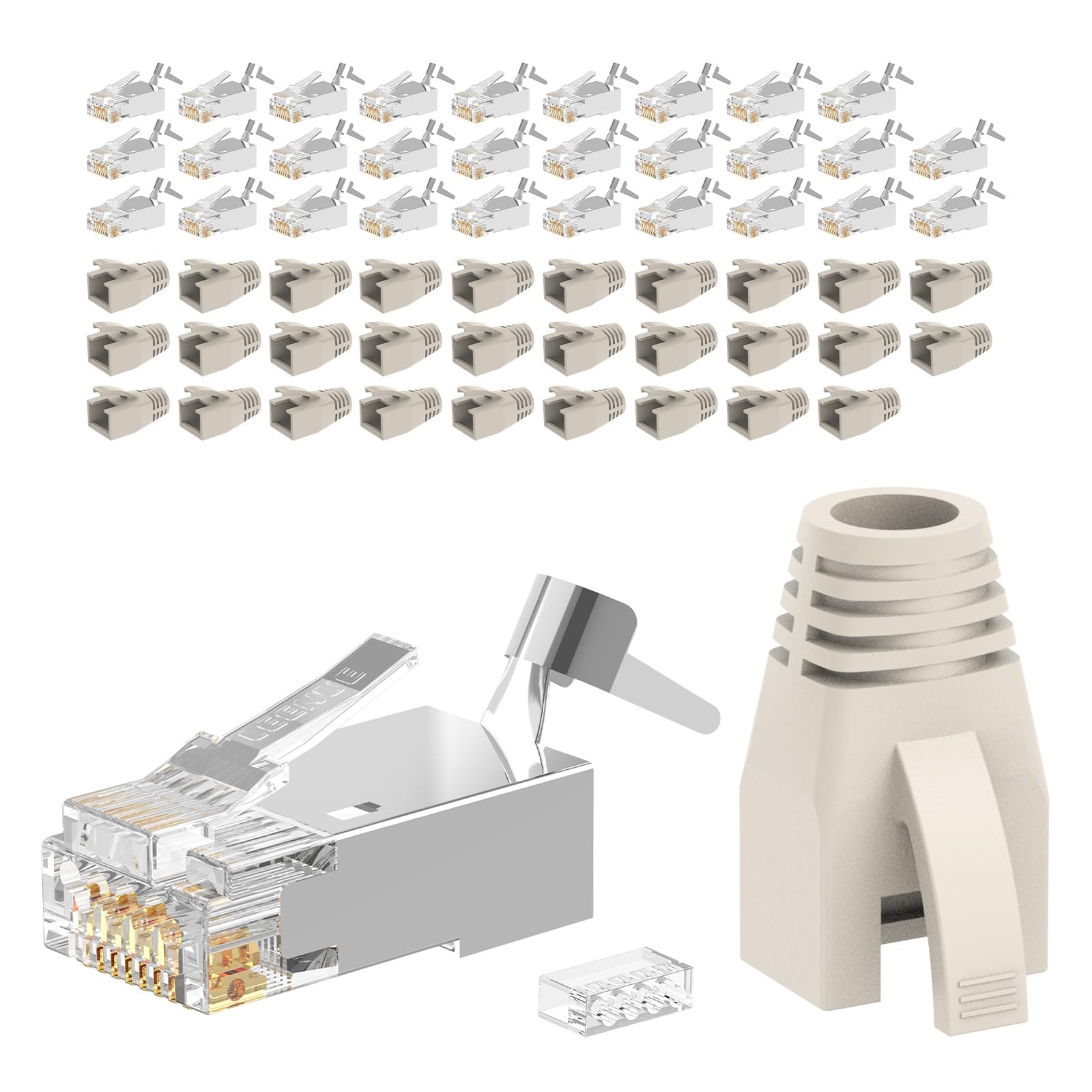 Connecteur rj45 Cat7 Pass Through Lot de 30, Plaque or Prise rj45 Cat7 Cat6a, 10 Gbit/S 600 MHz, POE Fiche RJ45 Pour CâBle de Pose Blindé Avec Enfile et Protection Anti-Torsion