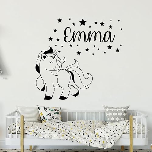 Miniatura 3 de Adhesivo de pared con nombre personalizado con unicornio y estrellas, vinilo personalizado para niños, niñas, niños, dormitorio, cuarto de bebé,