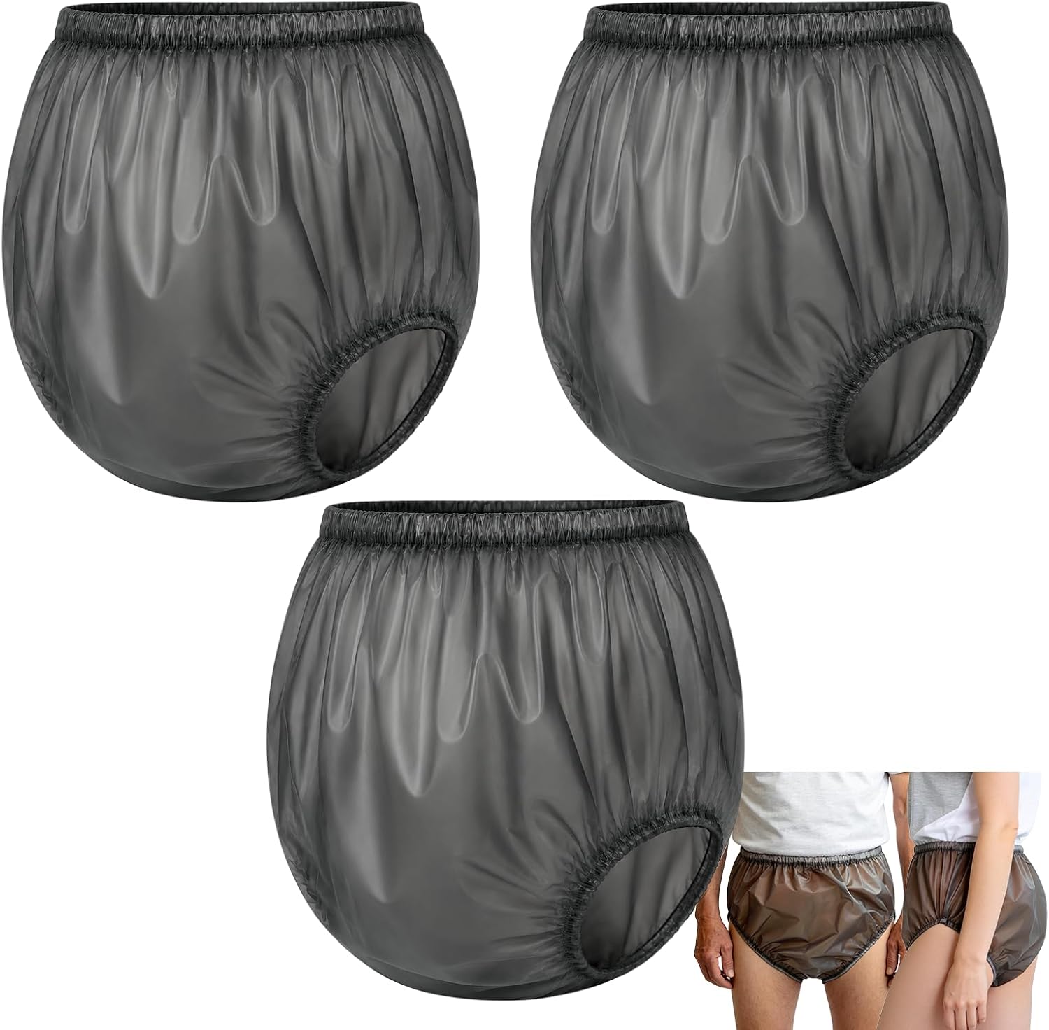 Adult Incontinence Diaper Covers, 3 Pack Reusable Washable Plastic Pants & Rubber Underwear for Adults, Black L Unisex for Home, Sports & Travel