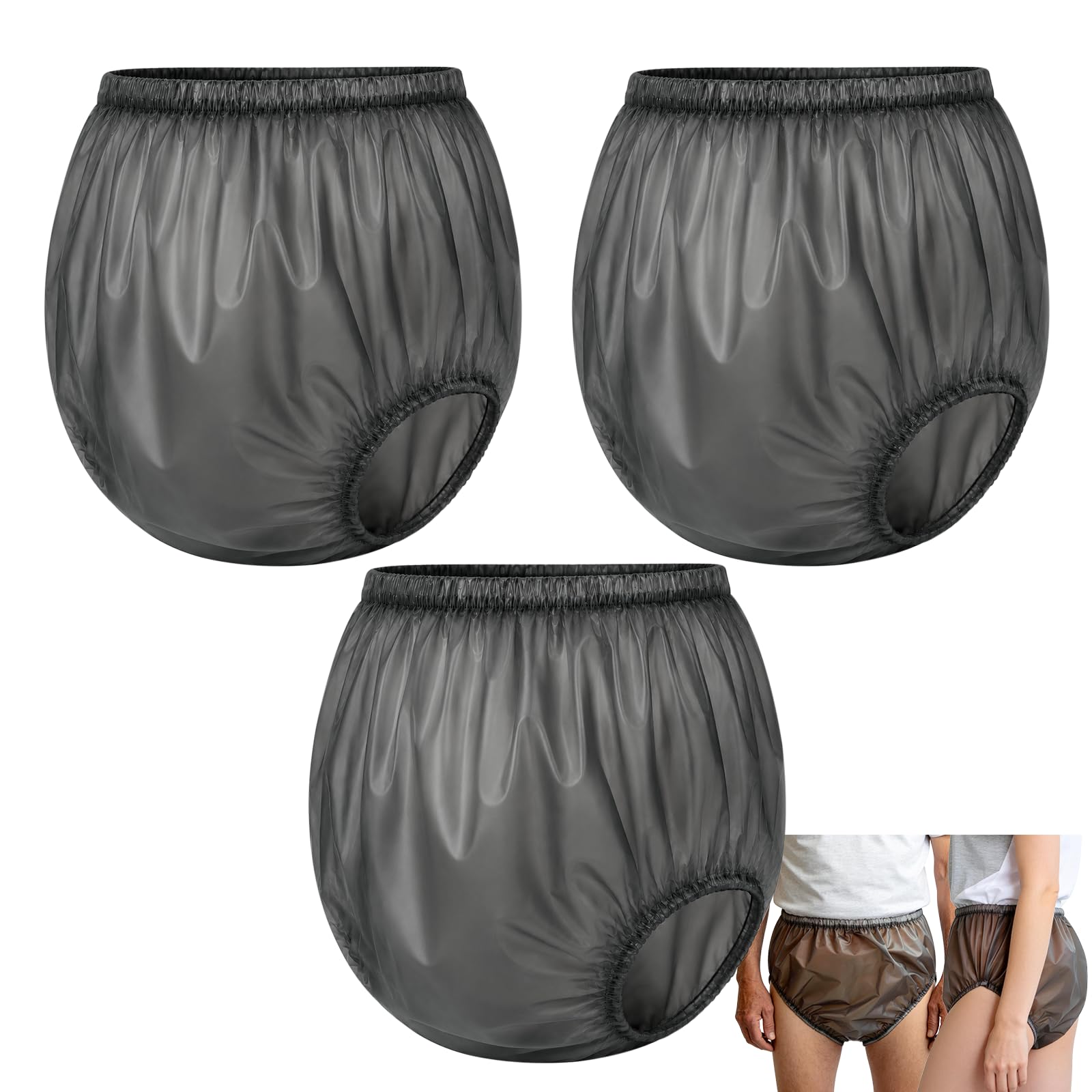 3 Pack Adult Incontinence Diaper Covers | Rubber Underwear, Black M