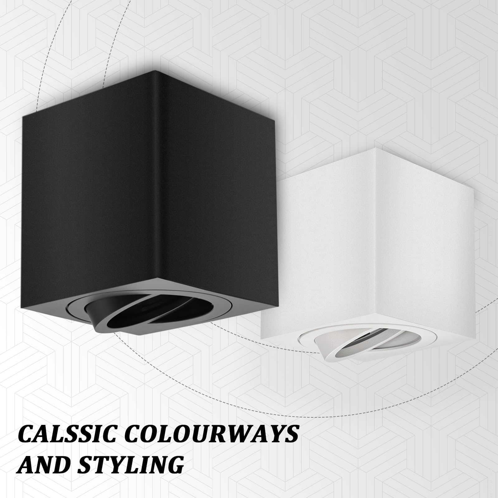GeyouLux GU10 Aufbauspot Schwarz 80x84mm Eckig 30° Schwenkbar 230V Aluminium 4 Stück