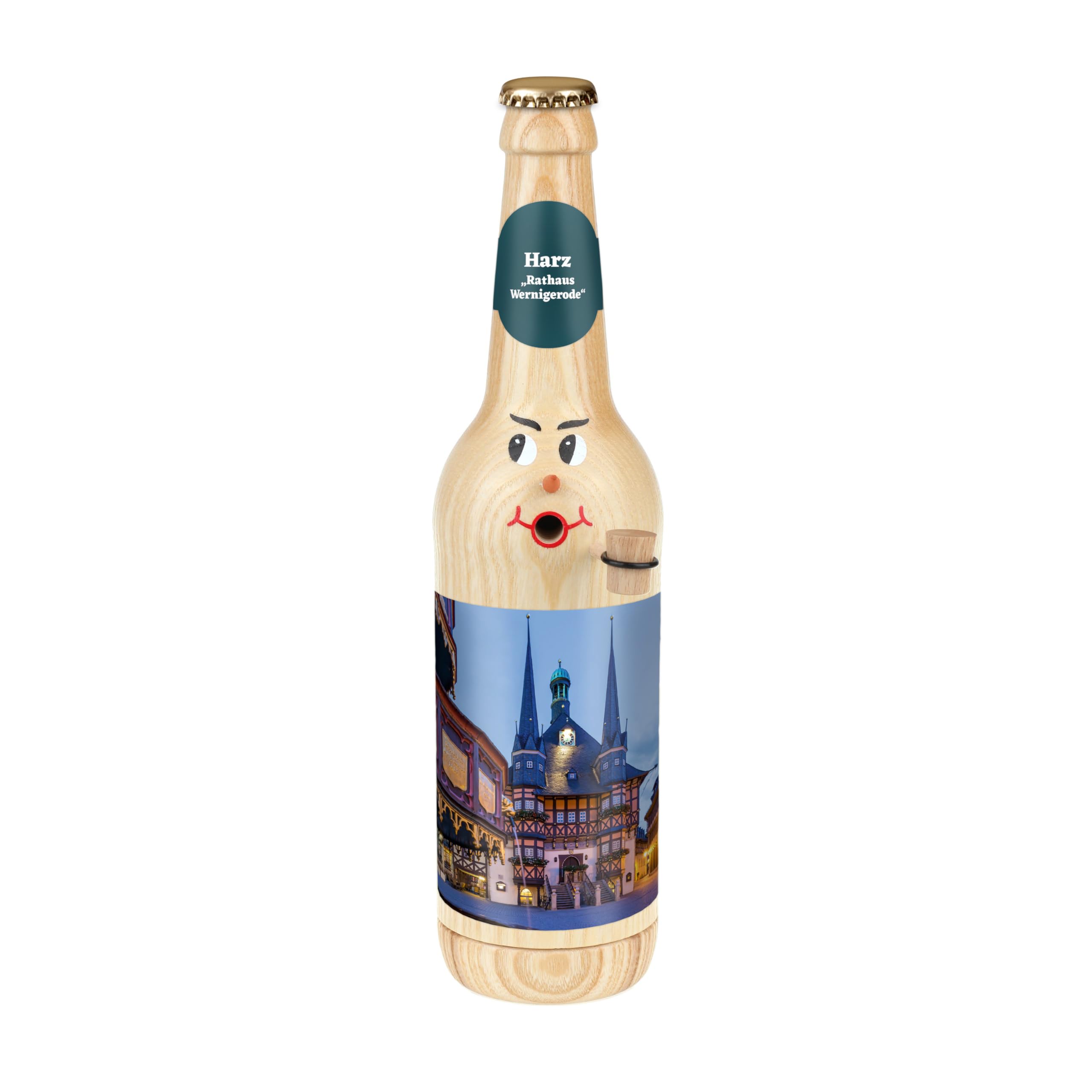 Statuetta di incenso con motivo urbano (Longneck 0,5 l naturale, resina municipio Wernigerode)