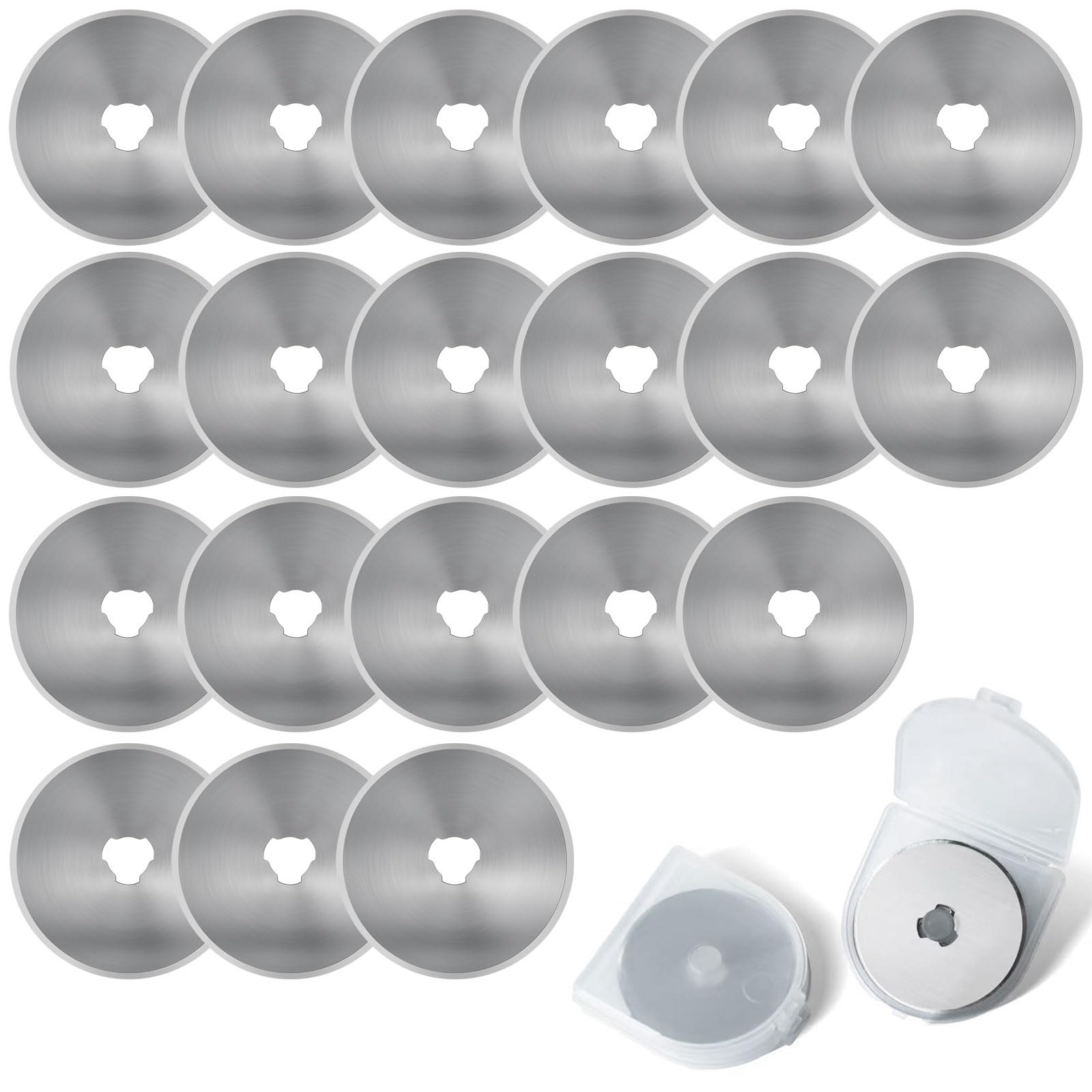 HFDONGL Pack of 20 Rotary Cutter Replacement Blades 45 mm Stainless Steel Rolling Knife Round Blades with Storage Case Rotary Cutter Blades for Quilting Paper Fabric Scrapbooking Sewing Fabric Cutter