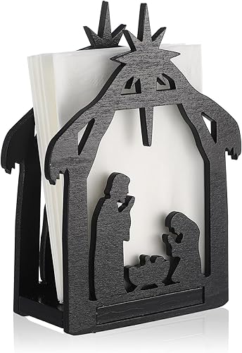 Barydat Servilletero navideño para mesas, dispensador de pañuelos de madera, soporte para servilletas de cóctel vintage, dispensador de pañuelos