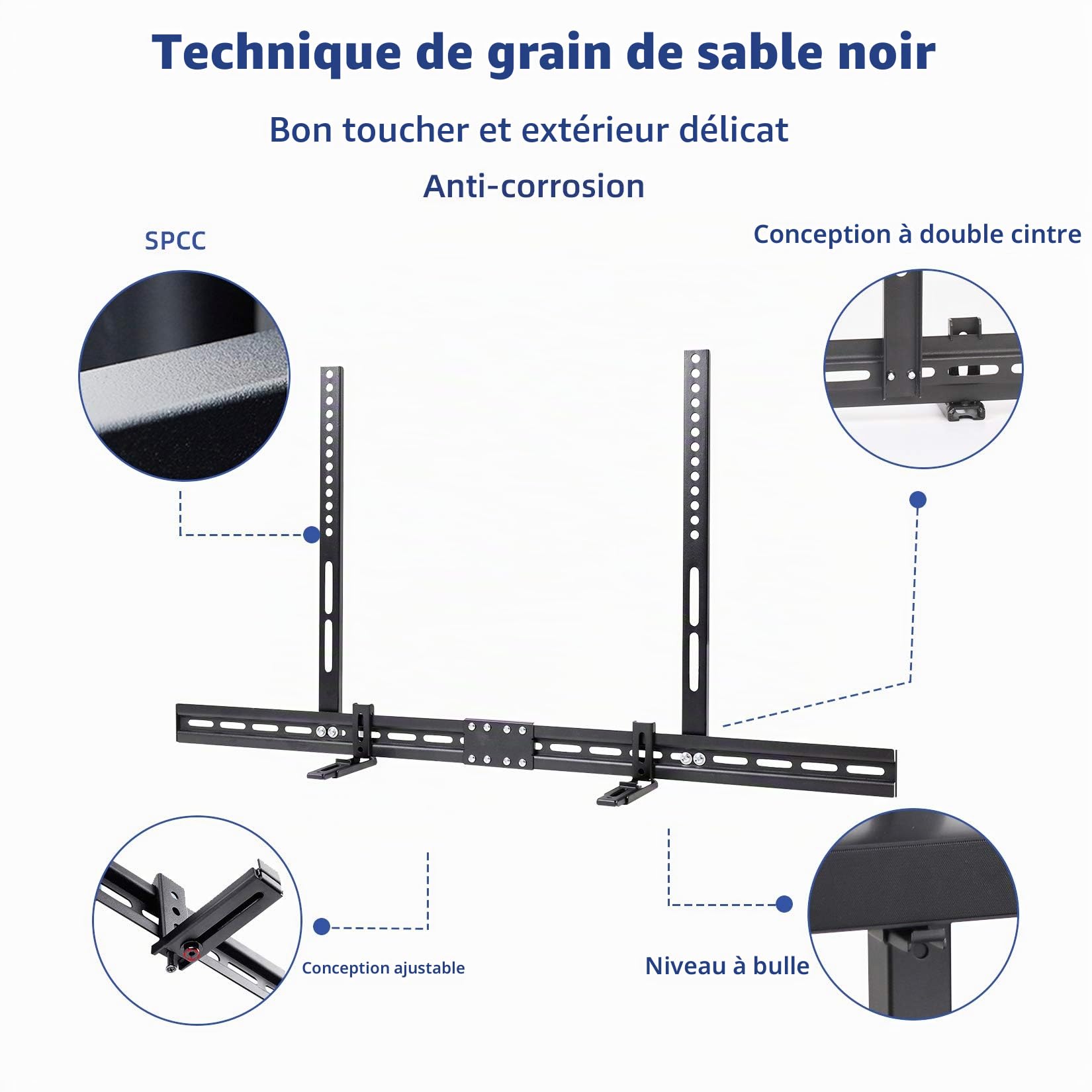 support Barre de Son mural pour TV, Convient pour supports VESA 100x100-400x700mm, Charge max 6kg, Compatible LG Sony