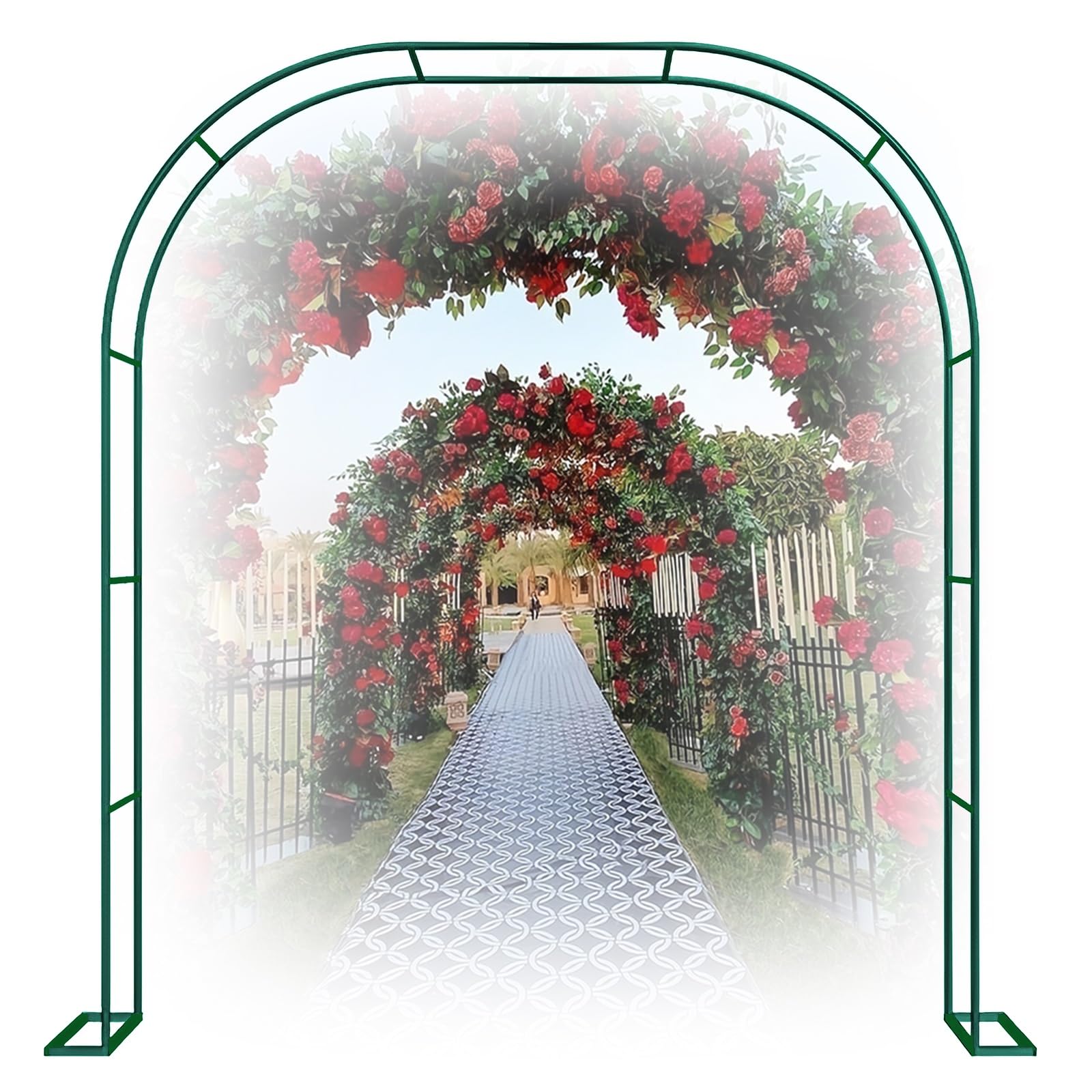Zielony ogrodowy łuk kratowy do roślin pnących metalowa altana ślubna łatwy montaż łuk ogrodowy (rozmiar: 240 x 220 cm/94,5 x 86,6 cala) - idealny na ceremonie i wydarzenia