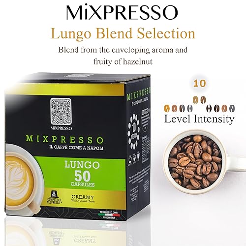 Miniatura 2 de Mixpresso Cápsulas de café expreso compatibles con cafeteras Nespresso Original, cápsulas de café de una sola taza, café 100% italiano, café Lungo