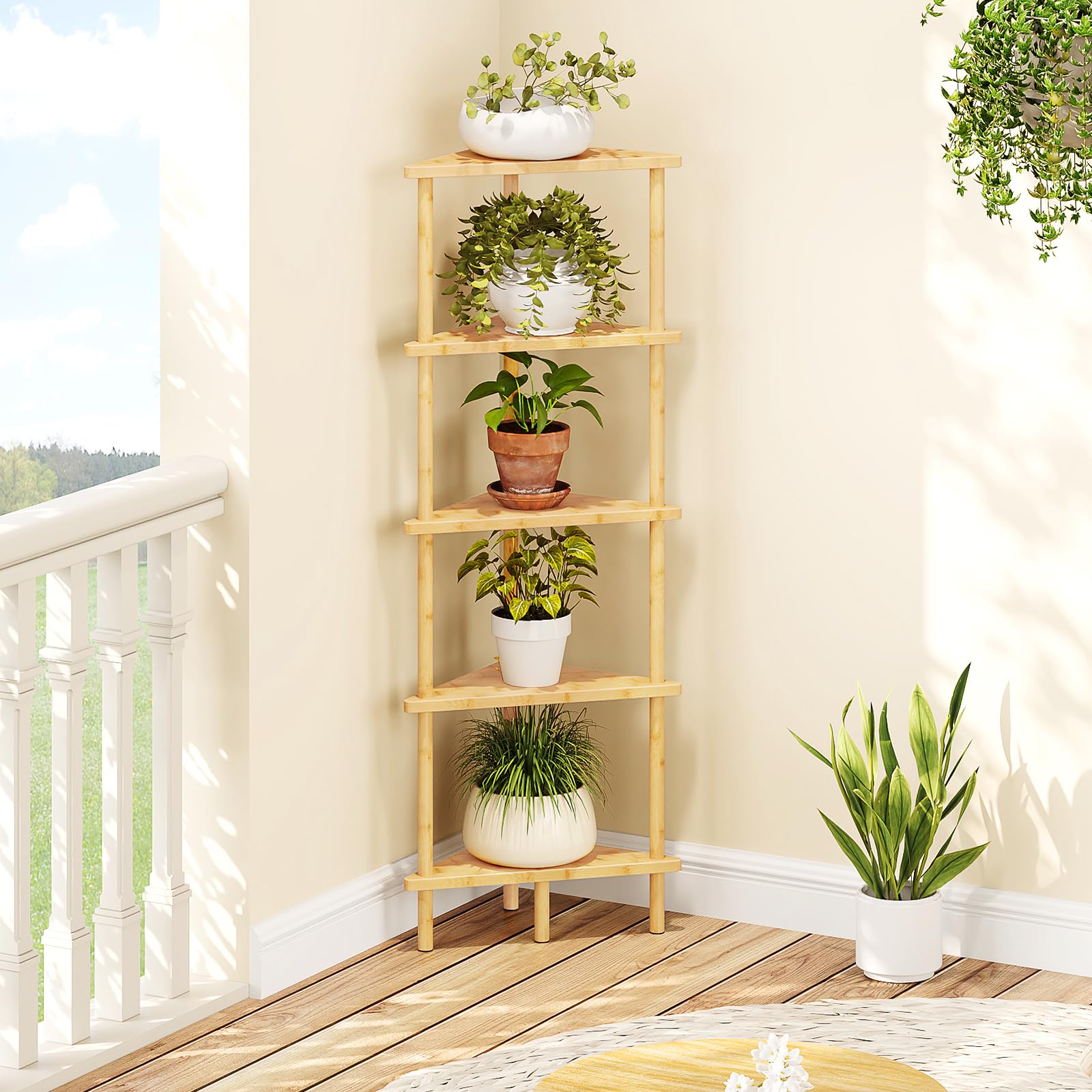 Best Corner Shelf Wood Picks for 2026 2 HOOBRO Corner Shelf Stand, 5-Tier Bamboo Corner Bookshelf, Plant Display Shelf, Corner Bookcase, Multipurpose Shelving U — product photo