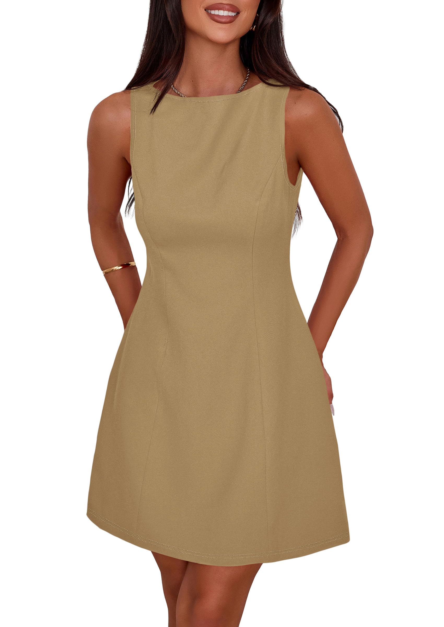 PRETTYGARDEN Womens Formal Short Dresses 2026 Summer Sleeveless Boat Neck A Line Elegant Mini Cocktail Party Dress