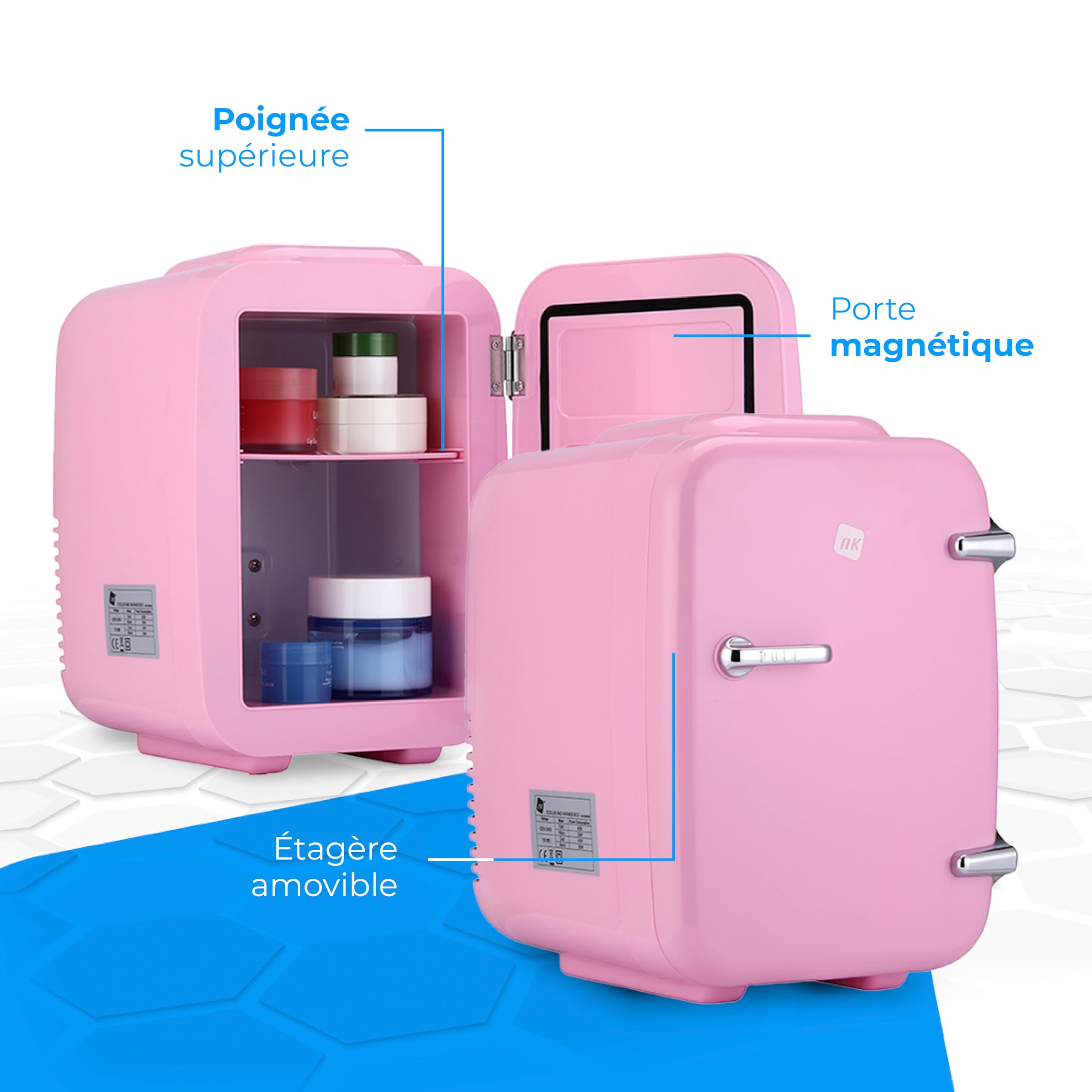 Mini réfrigérateur portable 4 L 12 V-220 V refroidissement chauffage rose