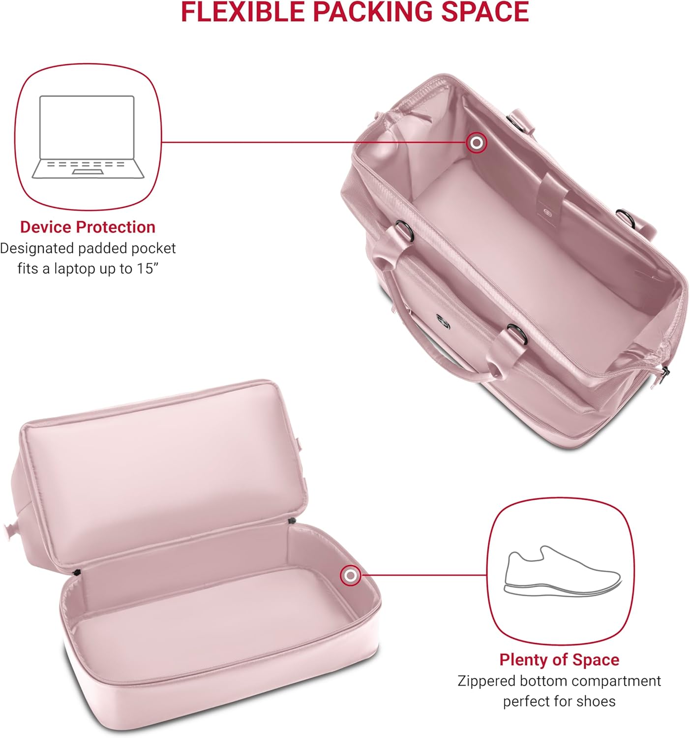 SwissGear 7366 Signature Hardside Expandable Luggage with Spinner Wheels and TSA Lock, Weekender Tote, Pink, 2-Piece Set (Weekender/27) - Image 3