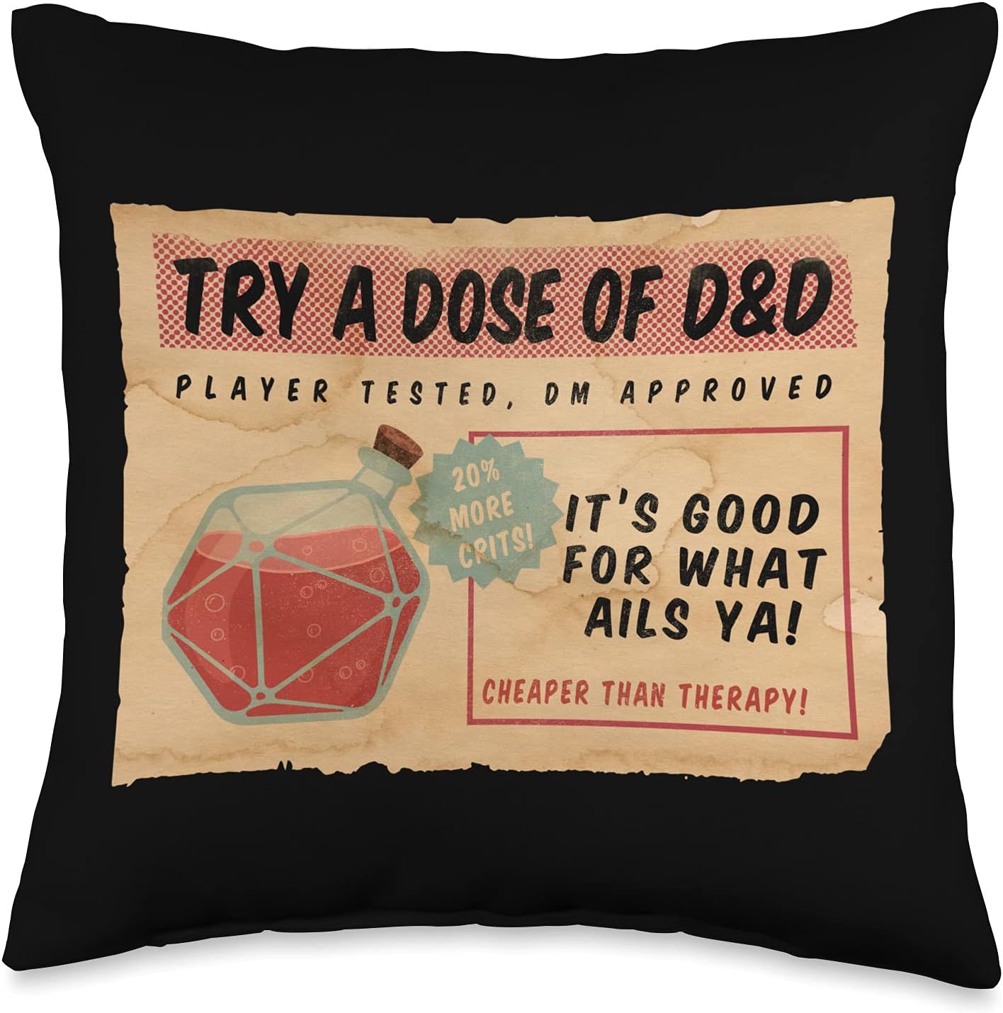 Vintage Ad D20 Healing Potion Dungeons & RPG Dragons Throw Pillow