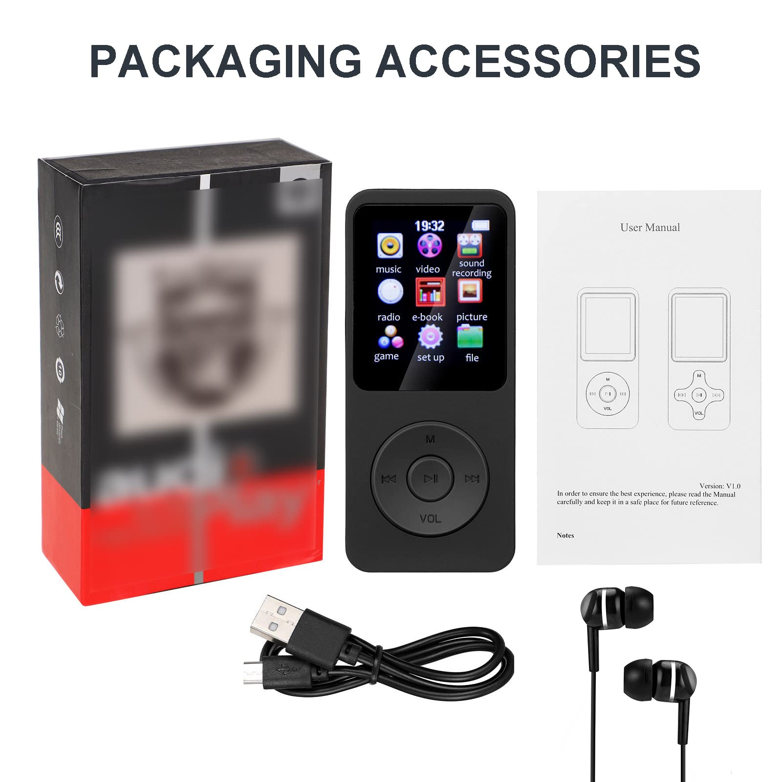 Reproductor de MP3/MP4 Bluetooth - Reproductores de música con Altavoz Radio FM Grabador de Voz - Memoria Ampliable hasta 128GB,16GB