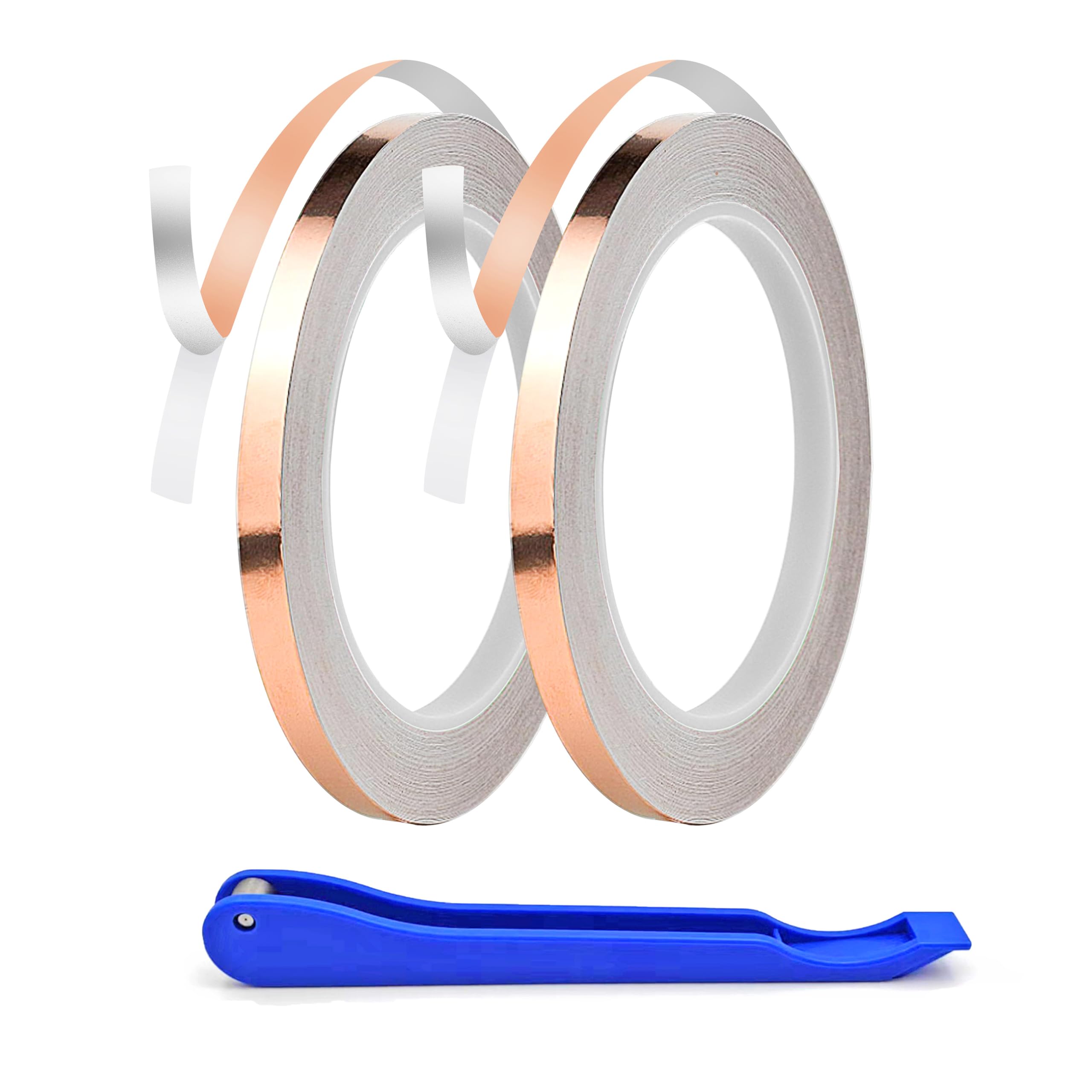 7/32 Inch Silver Backed Copper Foil for Stained Glass, 1.5 Mil Thick, 36 Yards 2 Rolls, with Copper Foil Hand Foiler