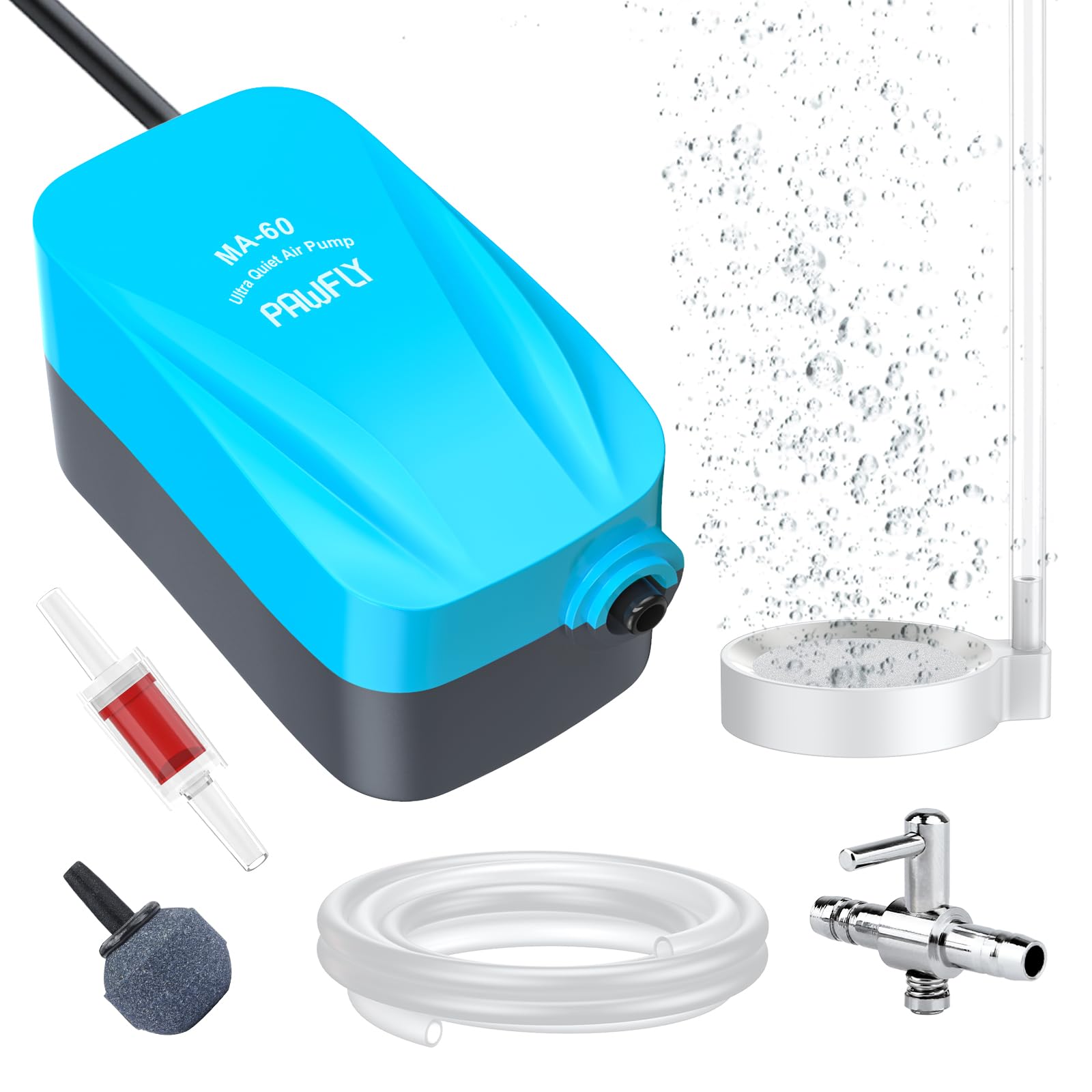 Pawfly Aquarium 15-40 GPH Compact Air Pump Quiet Oxygen Aerator Pump with Air Stone/Nano Bio Sponge Filter Airline Tubing and Check Valve Accessories for 3-20 Gallon Buckets and Fish Tanks — Amazon image 10