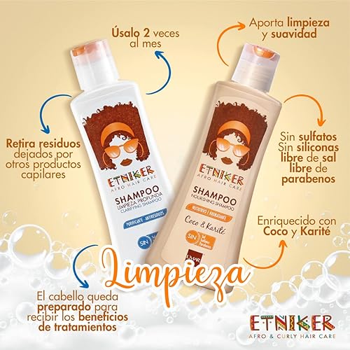 Vista 8 de ETNIKER Champú aclarante de limpieza profunda Cabello afro texturizado, rizado y ondulado Elimina la acumulación y restaura el brillo Libre