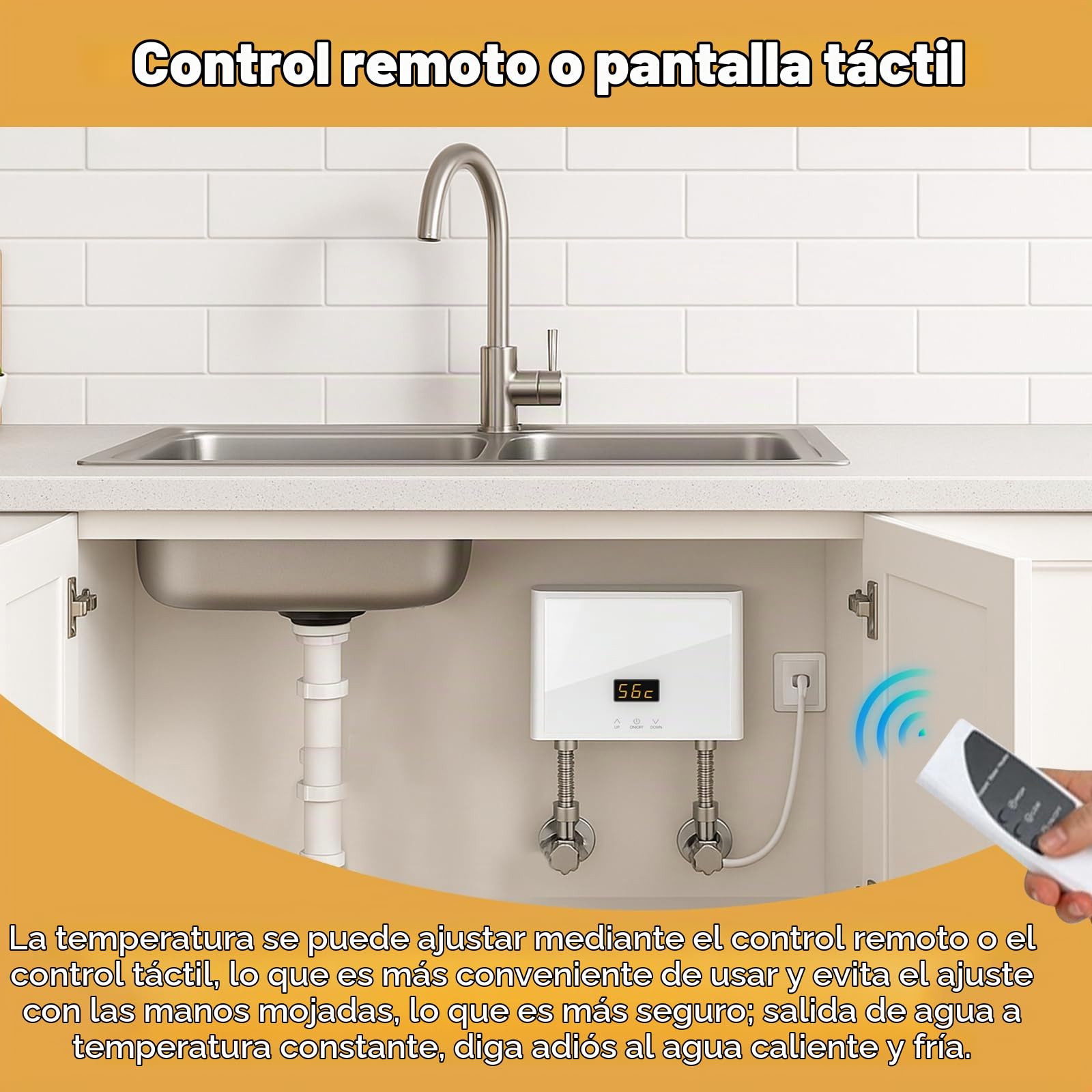 Mini Calentador de Agua Electrico Instantaneo, Termo Electrico Instantaneo Calentador de Agua Instantáneo Eléctrico con Pantalla LED, Pequeño Calentadores de Agua Eléctrico 220V para Cocinade (3KW)