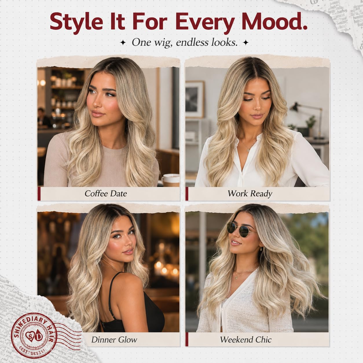 24 Inch Ombre Blonde Synthetic Lace Front Wigs - Ash Blonde 4x6 HD Lace Pre Plucked Glueless Wig for Women Layered Wavy Wear and Go for Party & Glam