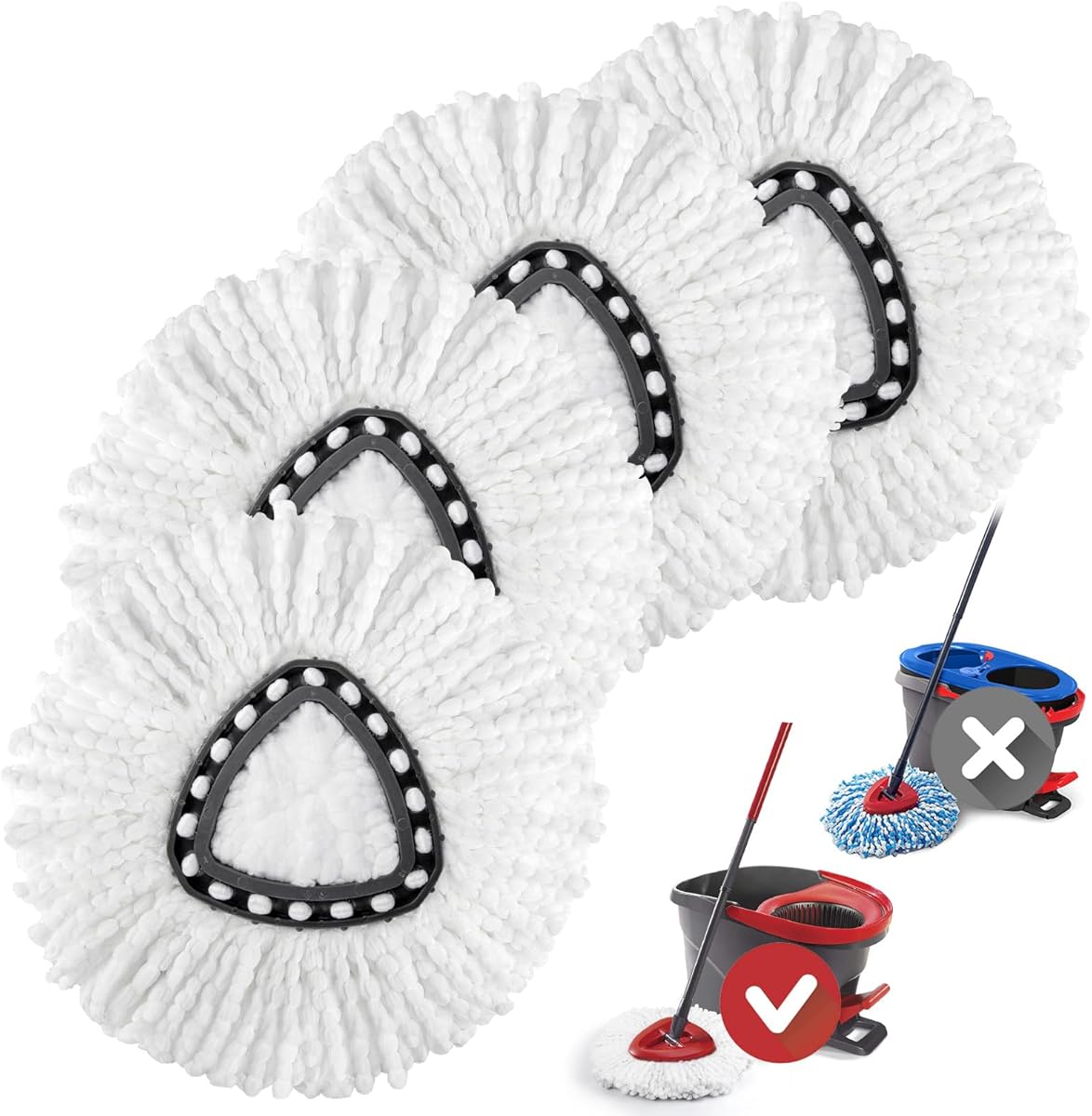 Spin Mop Replacement Head, Spin Mop Refill for Ocedar EasyWring 1 Tank System, Microfiber Mop Replace Heads, Deep Clean, Machine Washable and Easy to Replace, 4 Pack