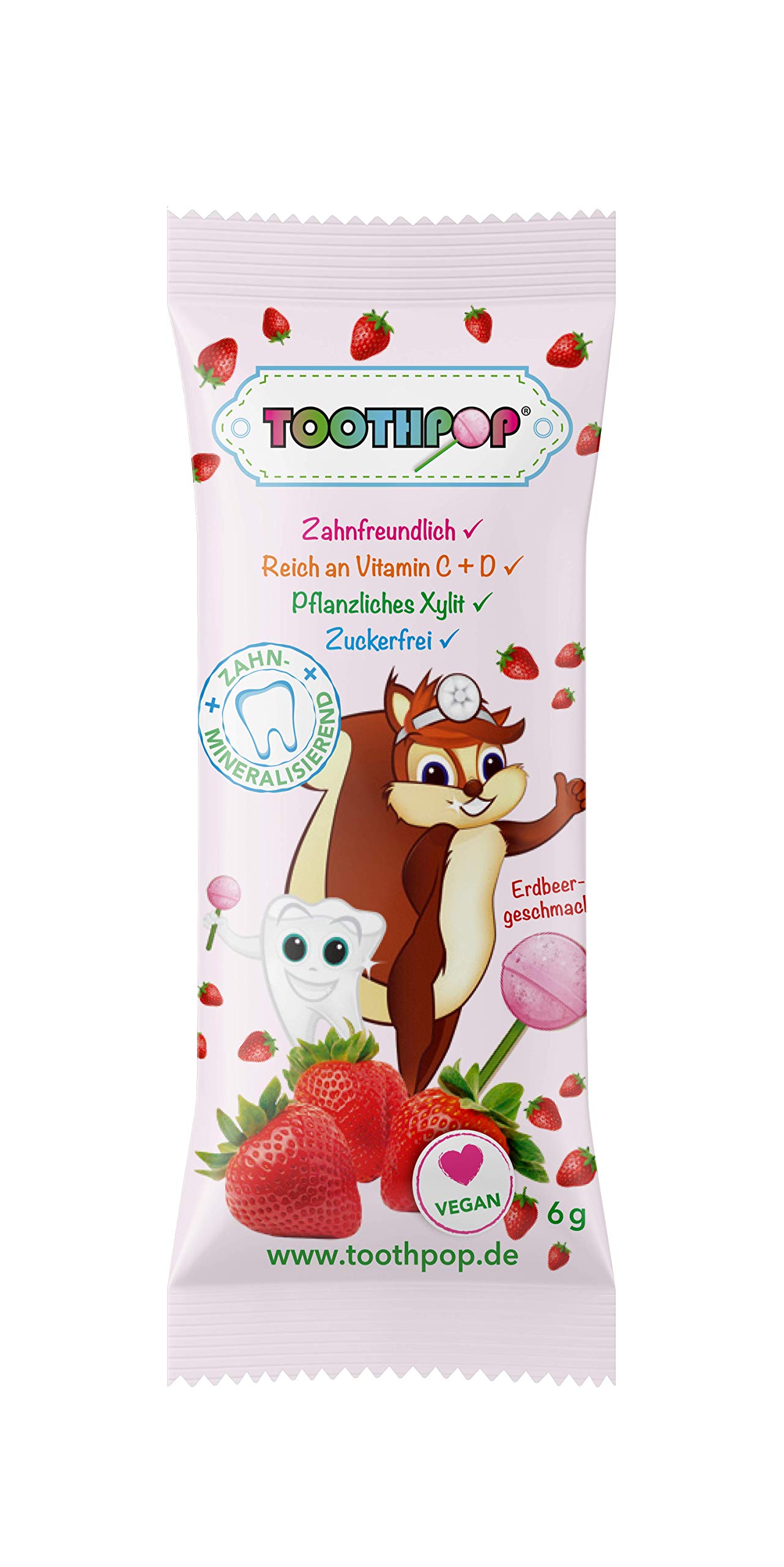 TOOTHPOP Zahnpflege Lolli Erdbeere (80 Stück)