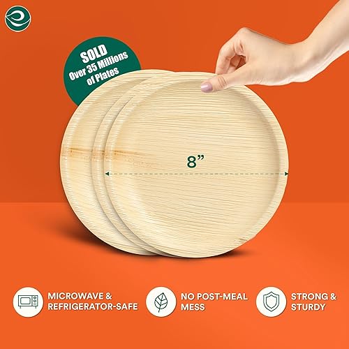 Miniatura 30 de ECO SOUL - Platos de hoja de palma desechables 100% compostables, biodegradables, como platos de bambú, ecológicos de 10 y 8 pulgadas, resistentes