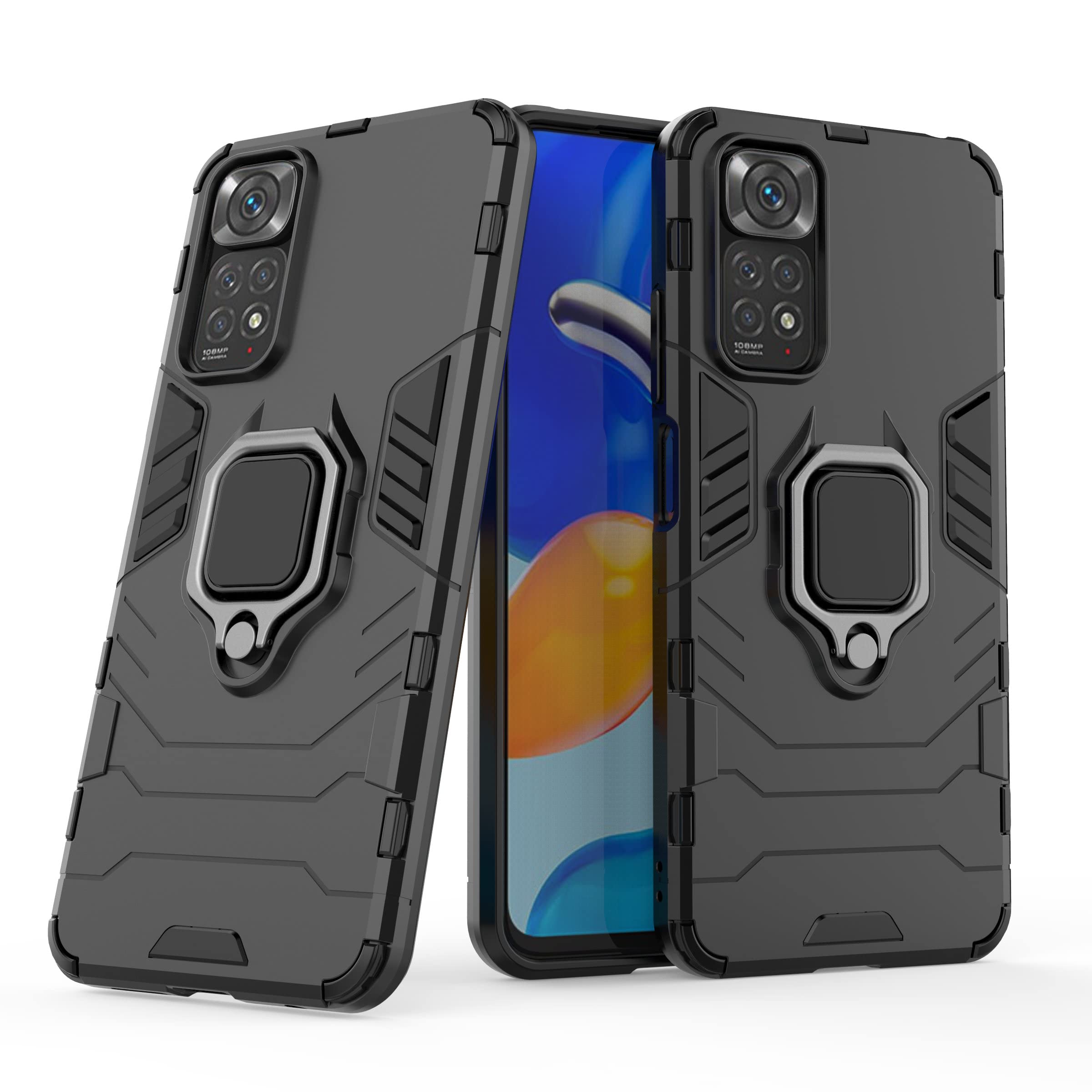 Case for Xiaomi RedMi Note 11 4G/RedMi Note 11S,Hybrid Heavy Duty Protection Shockproof Defender Kickstand Armor Case Cover,Black