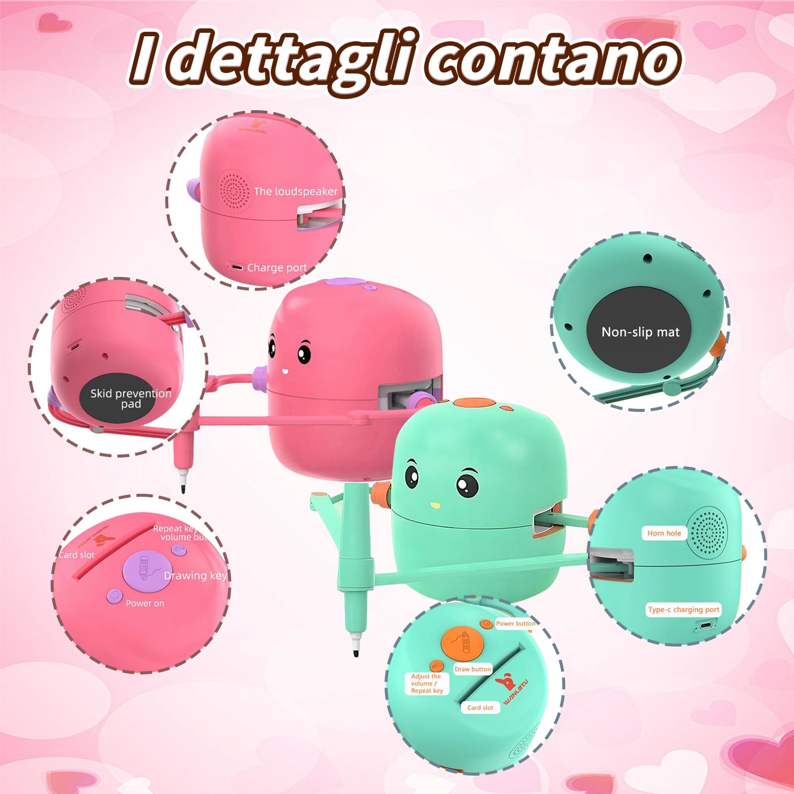 Robot da Disegno per Bambini Giocattolo Educativo Interattivo con 100 Carte, Giocattolo da Pittura Montessori per Bambini e Bambine da 3 a 8 anni, Apprendimento Precoce, Compleanni (Rosa, Aggiornato)