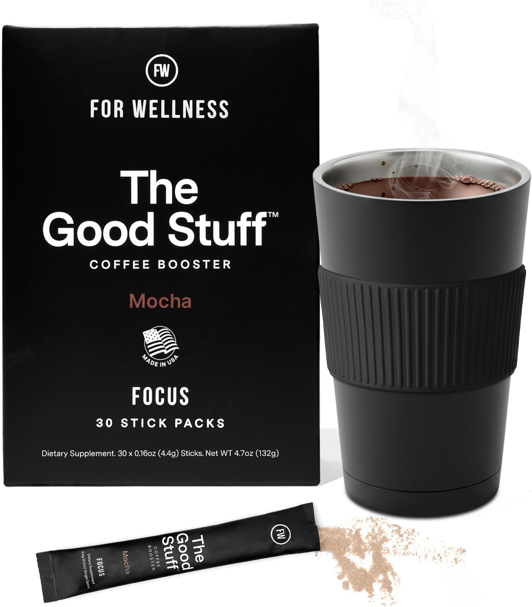 The Good Stuff | Mocha Coffee Booster | Healthy Coffee Creamer for Focus & Energy | Keto, Non-Dairy Creamer Powder with MCT Oil, Collagen & L-Theanine | 30 Servings