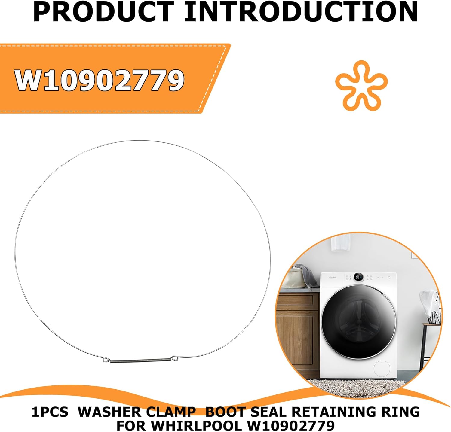 W10902779 washing machine door ring clamp for Whirlpool Maytag Kenmore washer Boot Steal Retaining Ring Replacement Part for Kenmore HE4T HE5t, replaces WP8182211 W10003490, 8181664, PS11765855