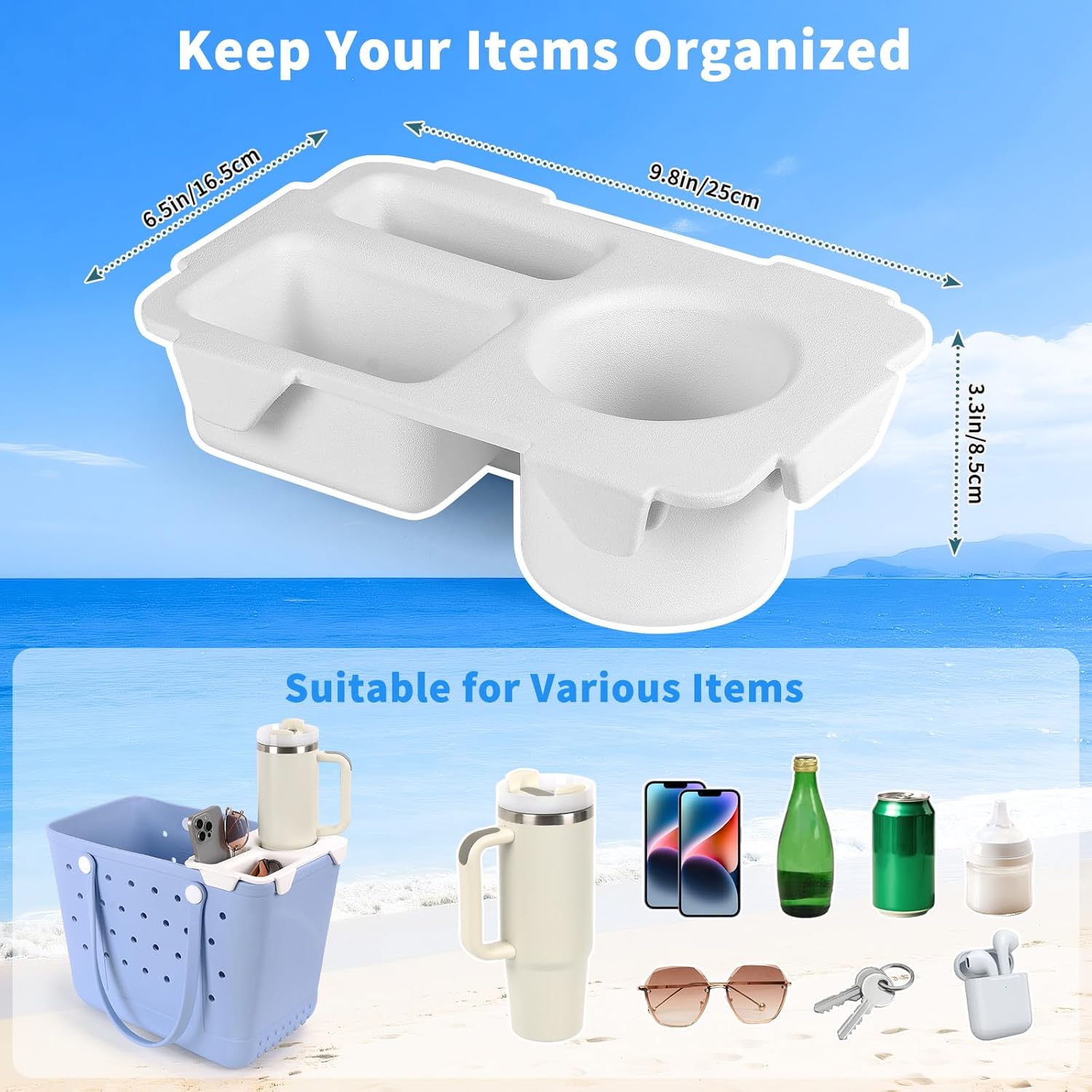 Topper Tray for Bogg Bag Accessories, Universal Beach Bag Cup Holder for Bogg Bag Large/Medium, Tote Bag Organizer (Black)