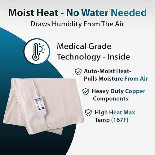 Miniatura 5 de Thermotech - Almohadilla térmica de grado médico con calor húmedo automático de Thermotech, almohadilla térmica de alto calor para dolor de espalda