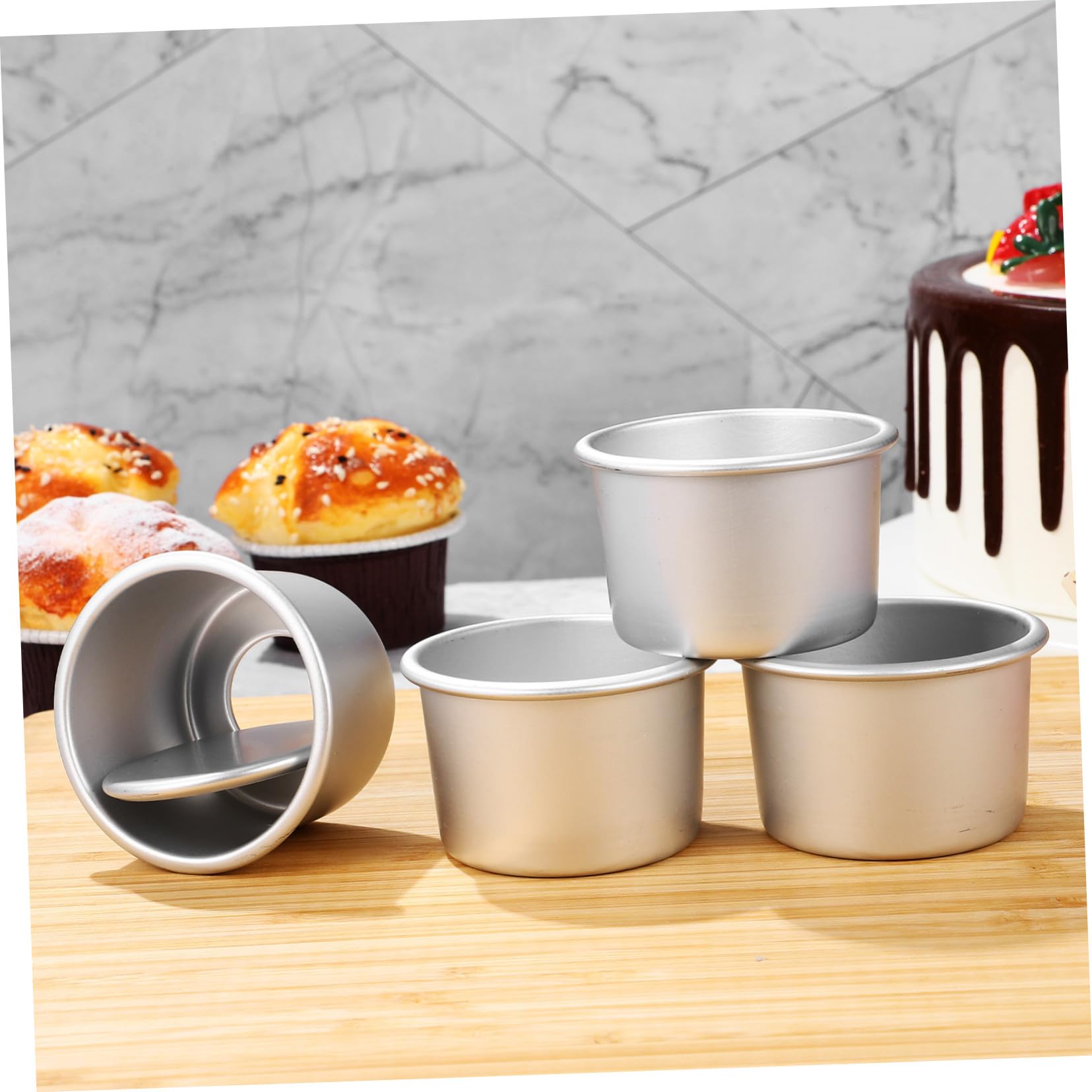 DOITOOL 12 Pièces Moule à Gâteau Rond Alliage Aluminium Fond Amovible Antiadhésif pour Pâtisserie Chiffon DIY Cuisson Maison