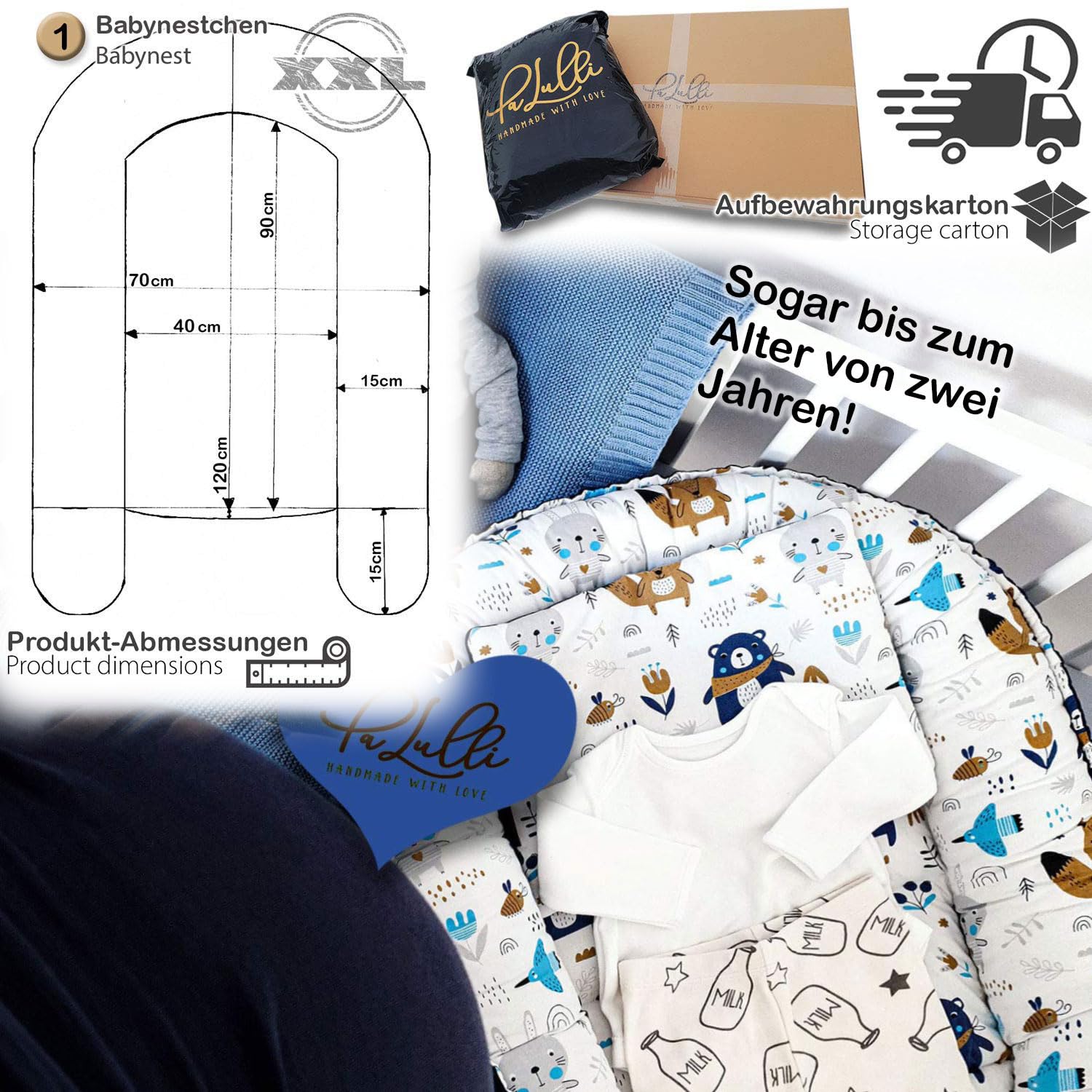 PaLulli Baby Cats - Paracolpi per lettino, misura XXL, 120 x 60 cm