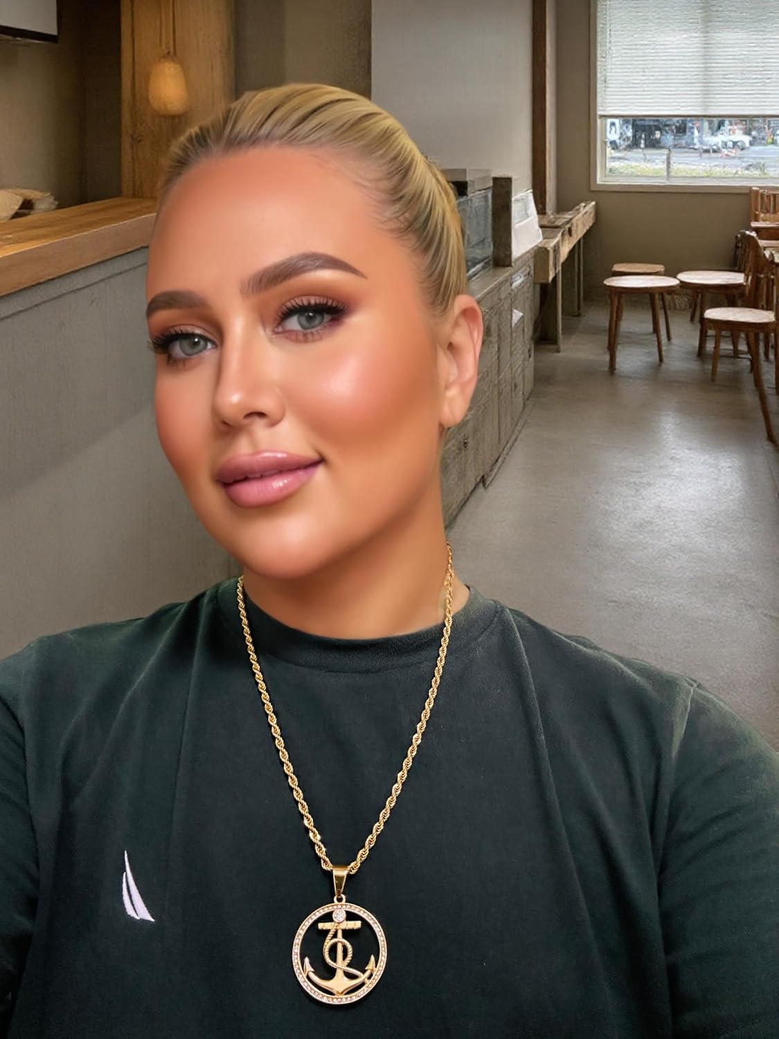 ROWIN&CO Mens Unique Nautical Anchor Necklace Gold Silver Iced Out Medallion Coin Hip Hop Pendants with 24Inch Chain Stainless Steel Personalized Jewelry Gift - Image 5