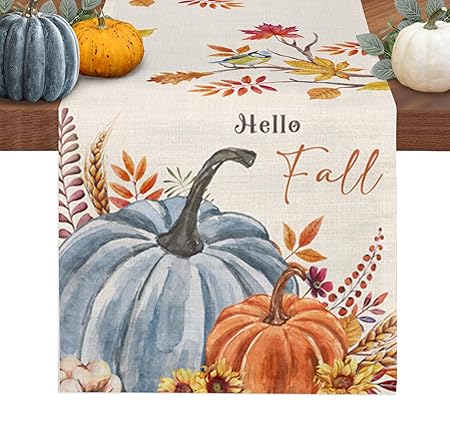 Fall Table Runner Maple Leaves Table Runner, Thanksgiving Table Runners, Burlap Table Runners 120 Inch Long, Pumpkin Table Runner for Party Coffee Table Decor&Farmhouse Decor, 13x120in Dresser Scarves